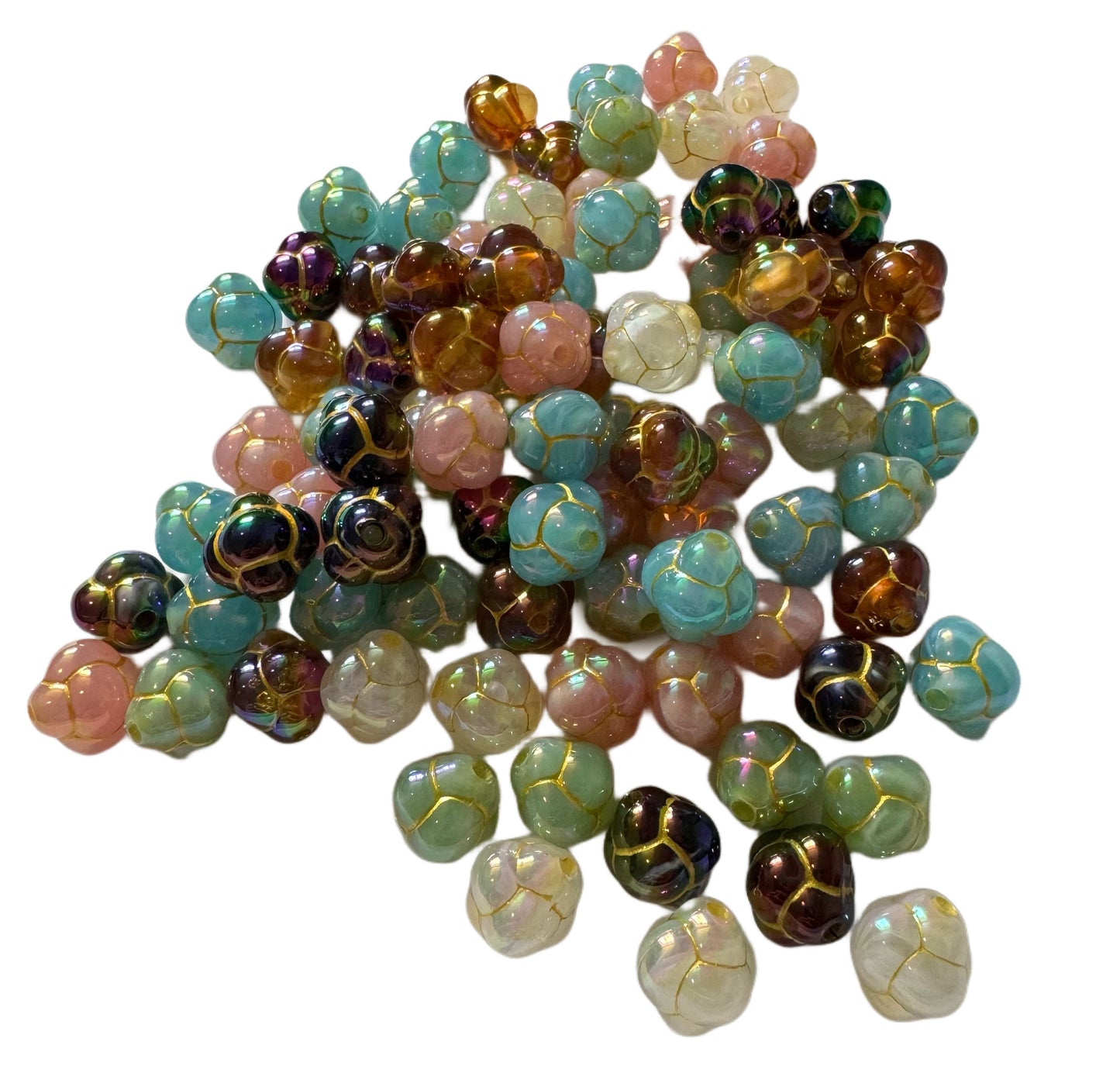 25 Pieces 13mm Lantern Beads Mix with Gold Outline for Beadable Pen Stylus Keychain Bracelet and more for Your DIY Creations