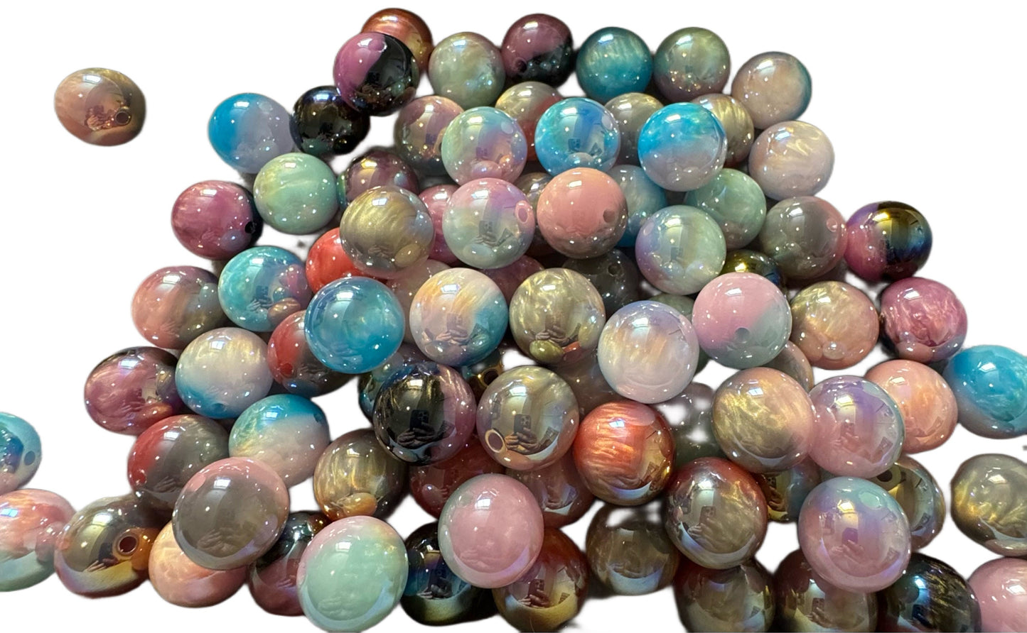 10 Pieces High Quality Unique Two Toned Beads with Aurora Borealis Mix for Beadable Pen Stylus Keychain Bracelet for Your DIY Creations.