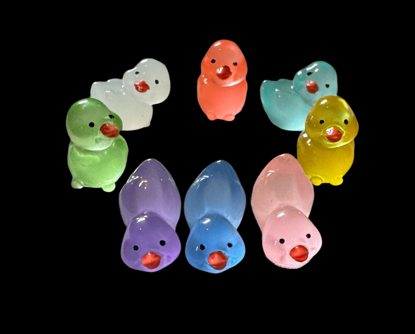 Mini GLOW 3D Resin Cartoon Duck in Different Poses Rubber Duckie Style Cabochon DYI Hair Accessory Bracelet Cruising Ducks Jeep