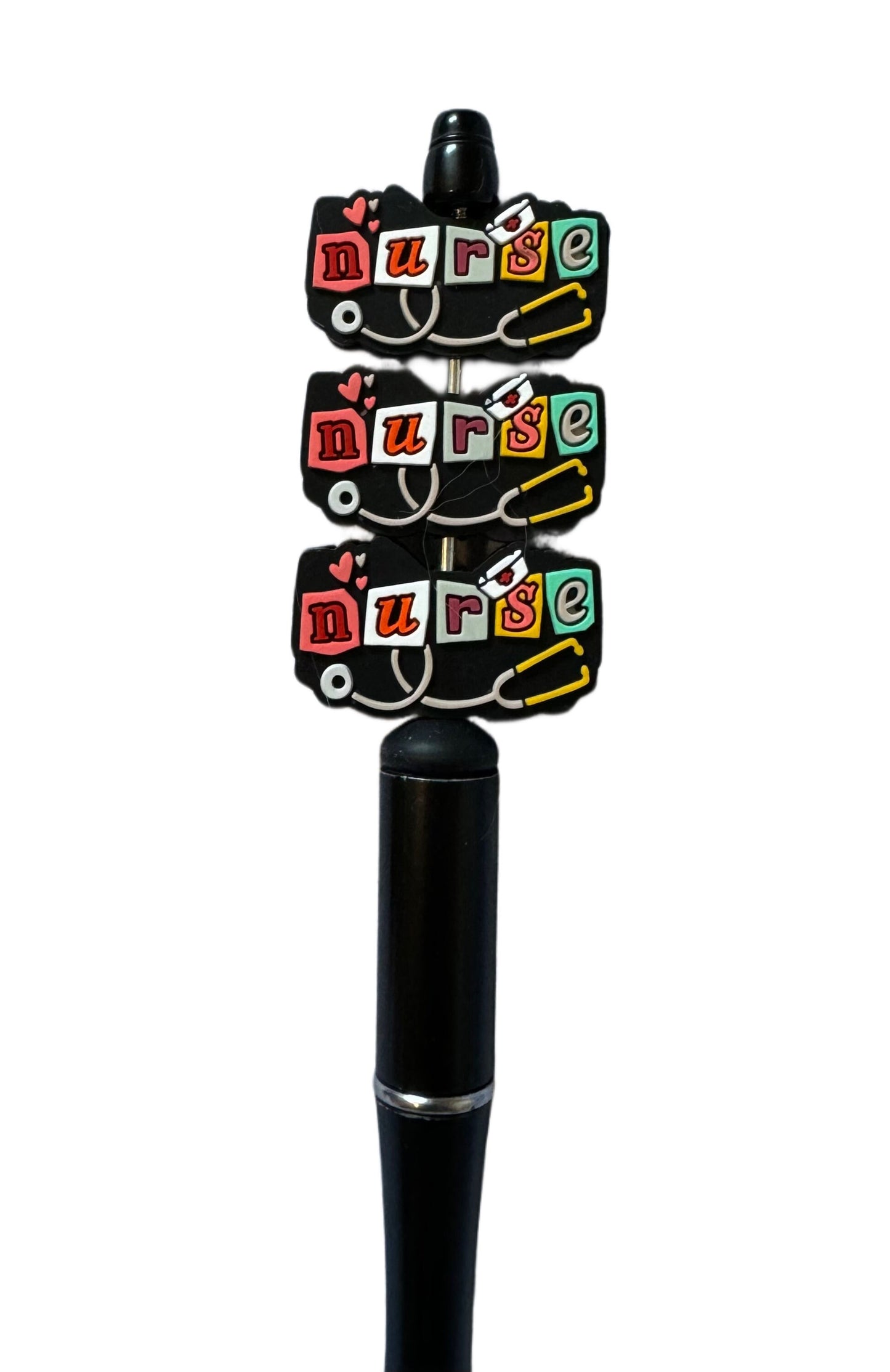 Colourful Nurse Silicone Focal Bead with Stethoscope and Hearts for Beadable Pens, Stylus, Pencils, Keychains and More.