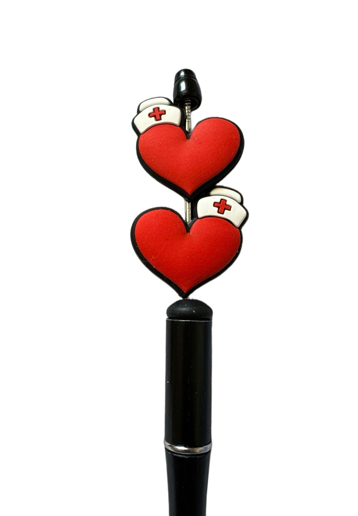 Large Red Heart with Nurse Cap Silicone Focal Bead for Beadable Pens, Stylus, Pencils, Keychains and More