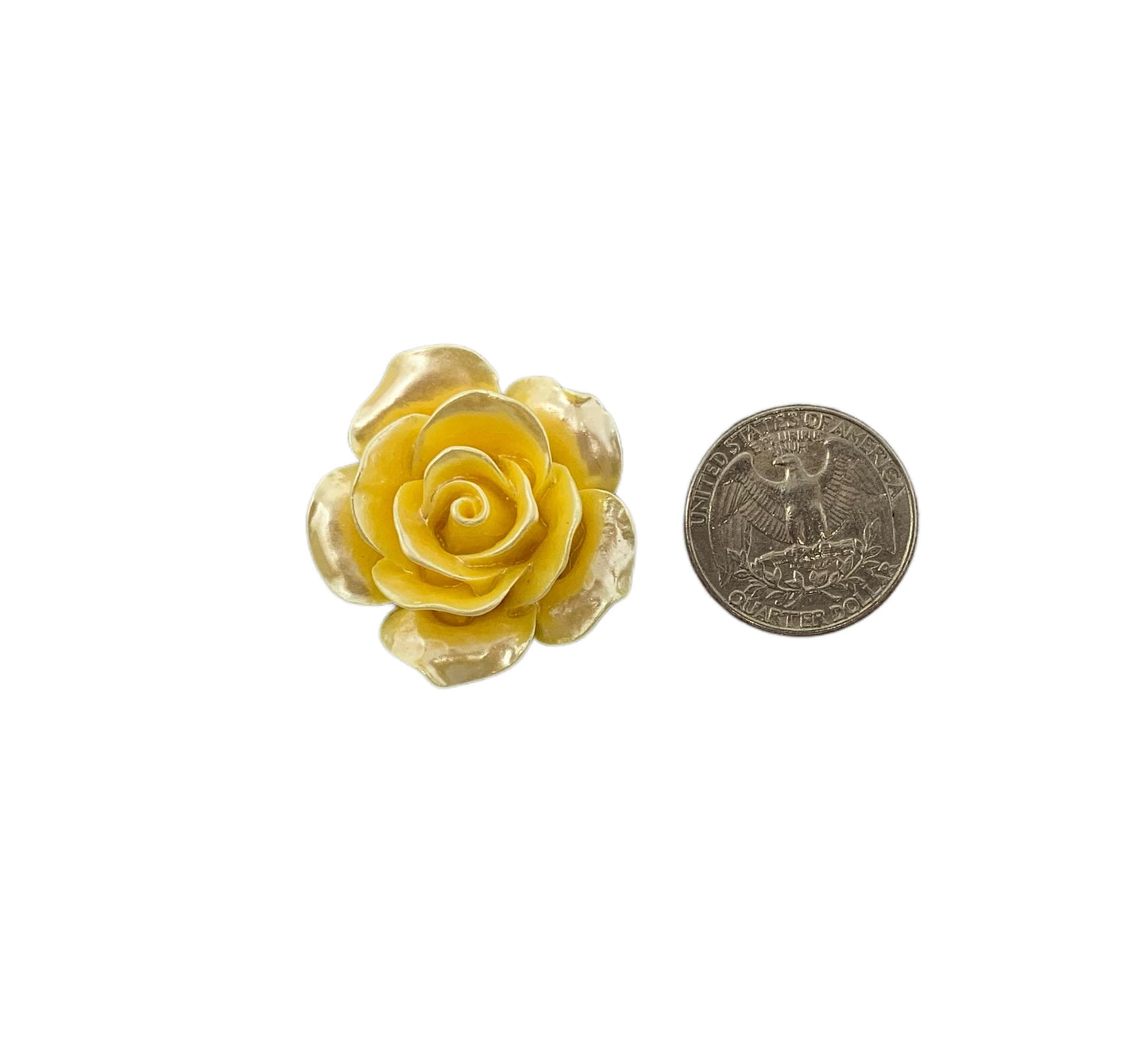 New Price! 32mm Pearl Coating Yellow Resin Rose Flower Cabochon Flat Back Perfect DYI Phone Cases Water Bottles Scrapbook Hair Accessory