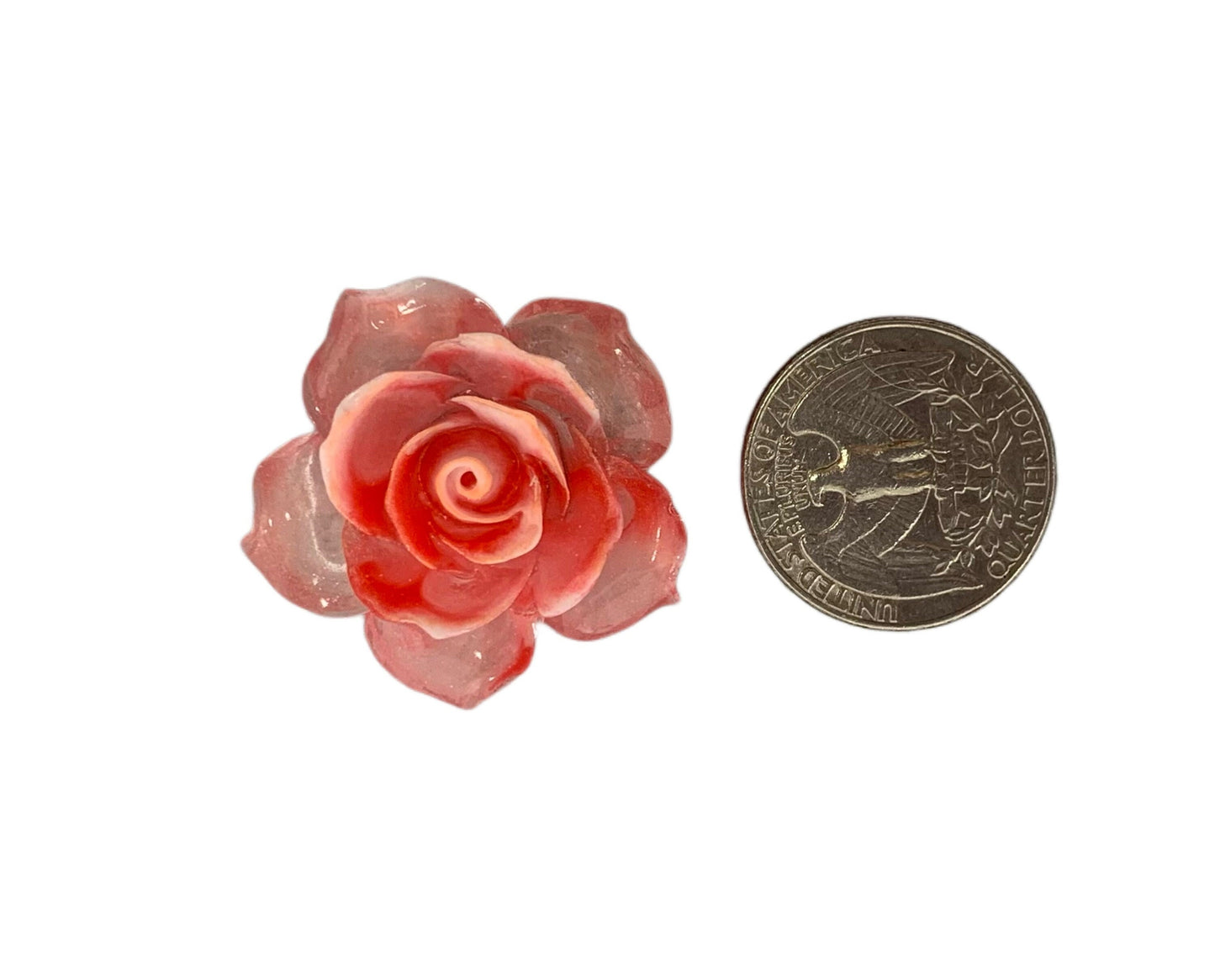 New Price! 33mm GLOW Large Clear with Colored Centre Rose Flower Charm Cabochon Flat Back DYI Phone Cases Water Bottles Scrapbook Hair