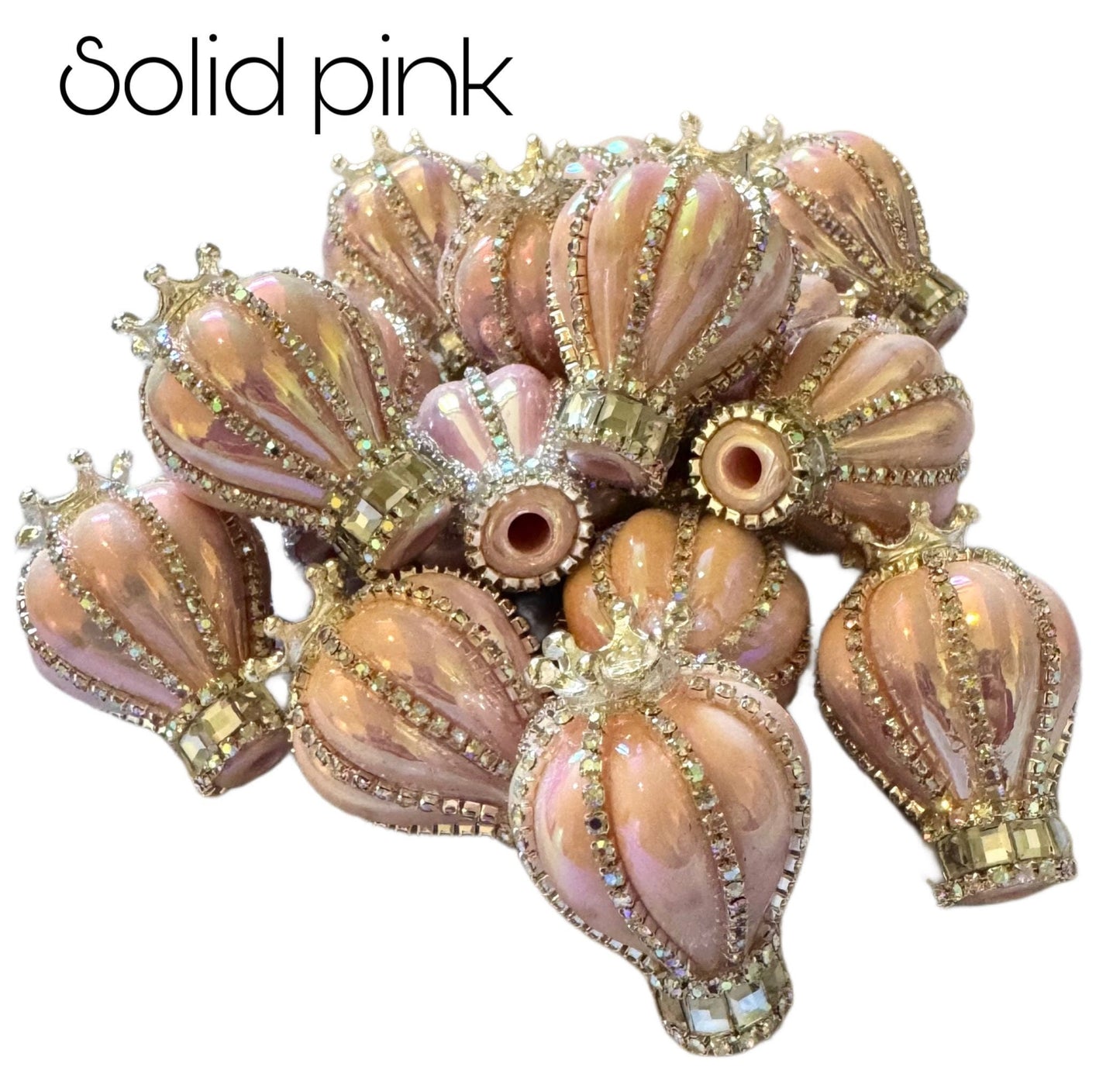 2 Pieces High Quality 35mm Hot Air Ballon Bead with Crown and Rhinestones for Beadable Pen Keychain Bracelet and more for Your DIY Creations