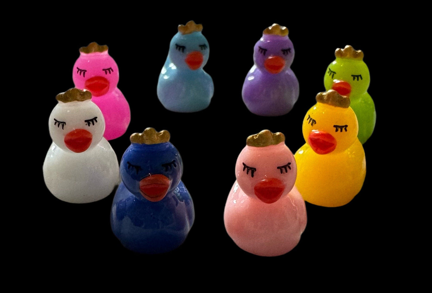 Mini GLOW and Solid Colorful 3D Resin Princess Duck with Crown Rubber Duckie Style Cabochon DYI Hair Accessory Bracelet Cruising Ducks Jeep