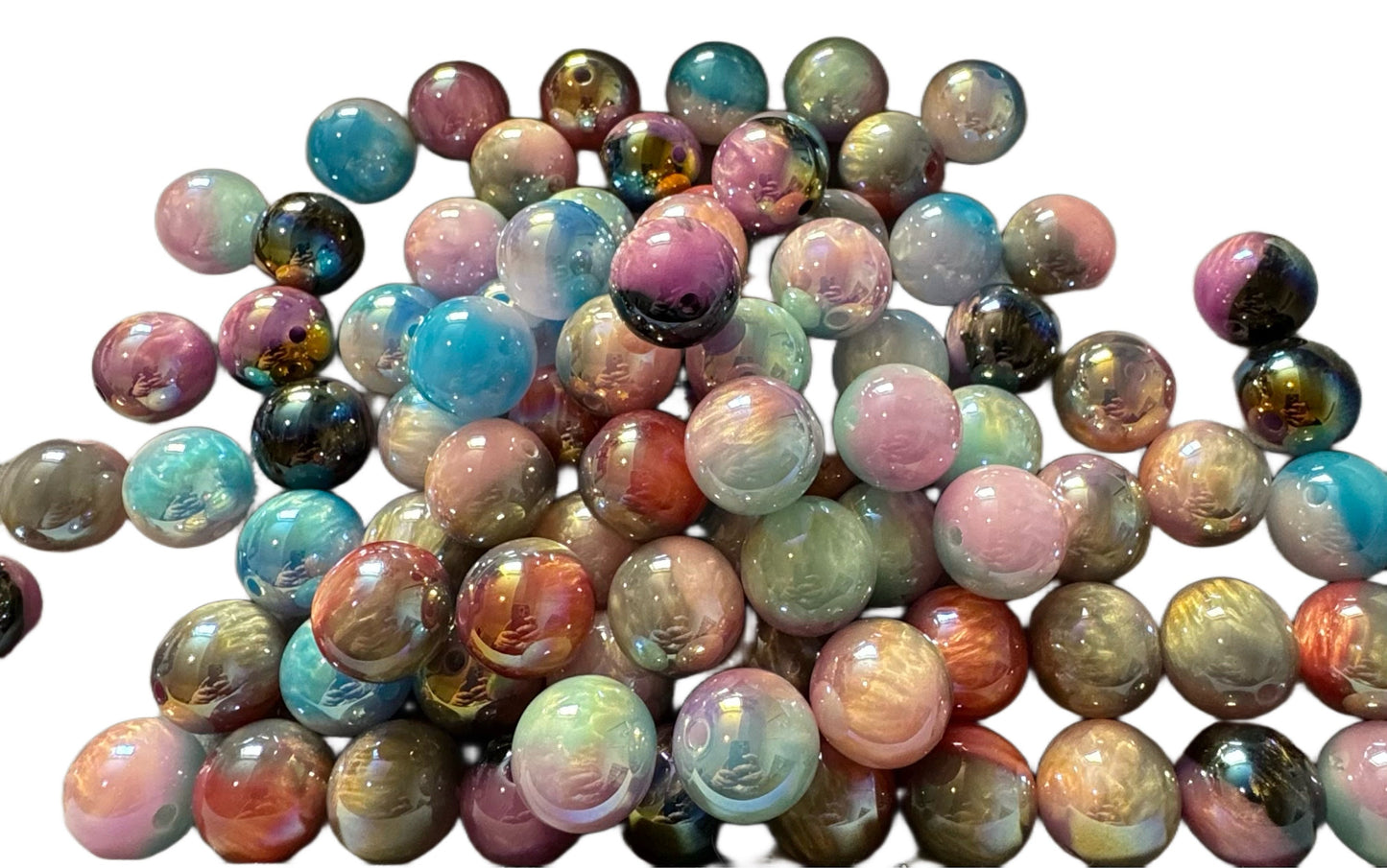 10 Pieces High Quality Unique Two Toned Beads with Aurora Borealis Mix for Beadable Pen Stylus Keychain Bracelet for Your DIY Creations.