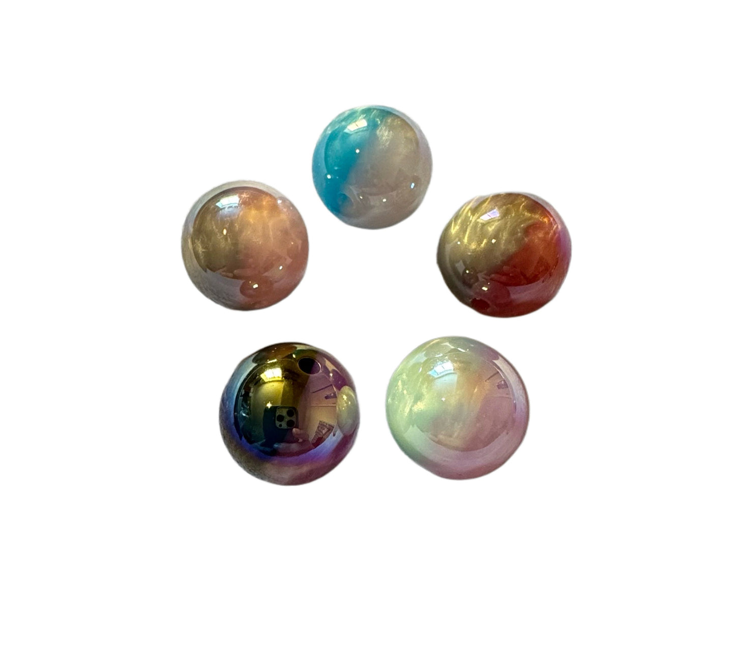 10 Pieces High Quality Unique Two Toned Beads with Aurora Borealis Mix for Beadable Pen Stylus Keychain Bracelet for Your DIY Creations.