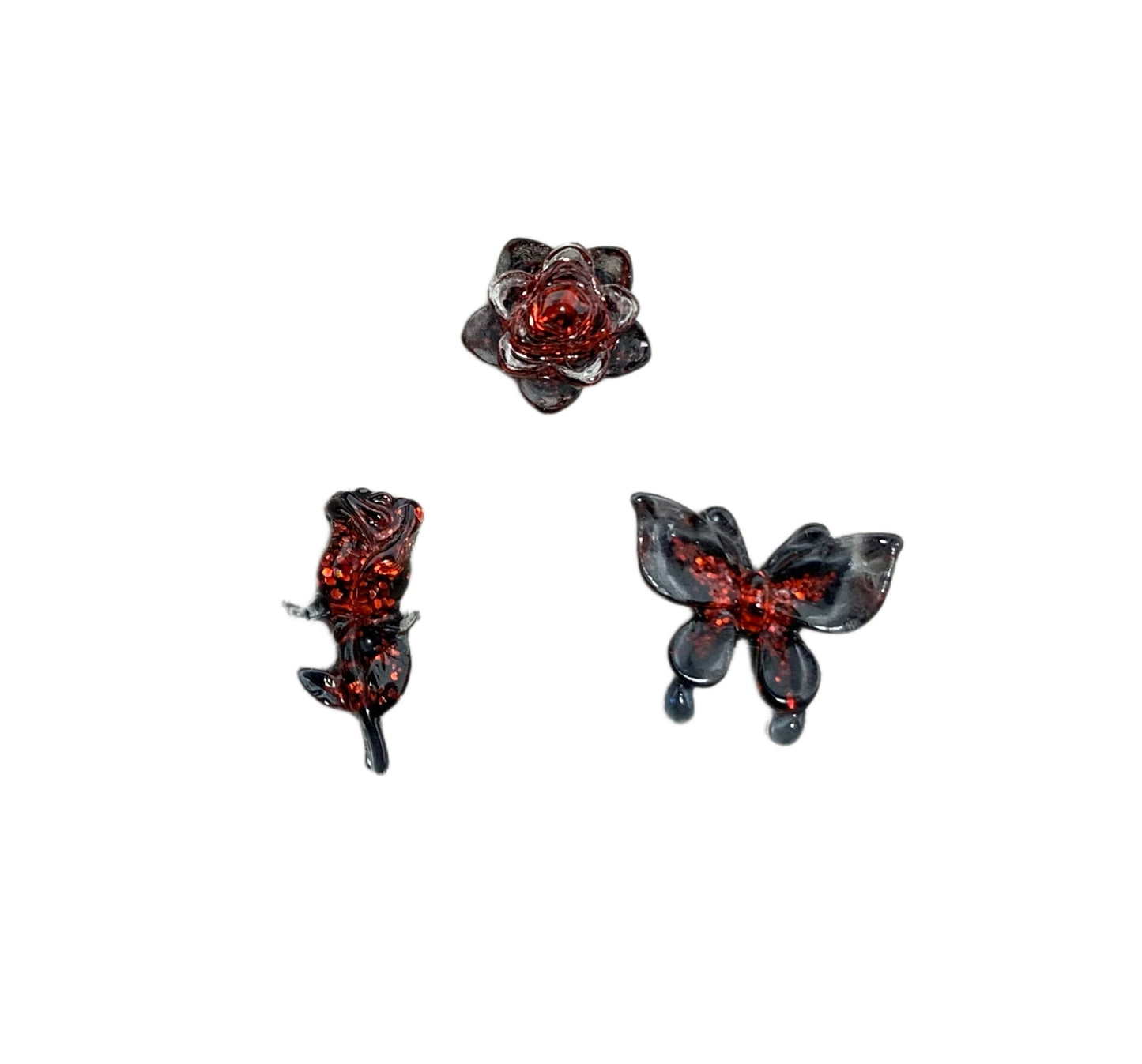 New Price! Midnight Garden Nail Charm Mix with Long Stem Roses Butterflies and Rose Cabochon DYI Phone Cases Scrapbook Hair Accessories