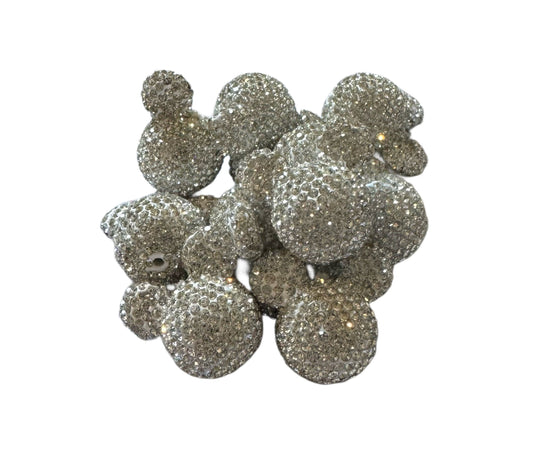 23mm Pave Rhinestone and Clay Mouse Head Beads for Beadable Pen Stylus Keychain Bracelet Earrings and More