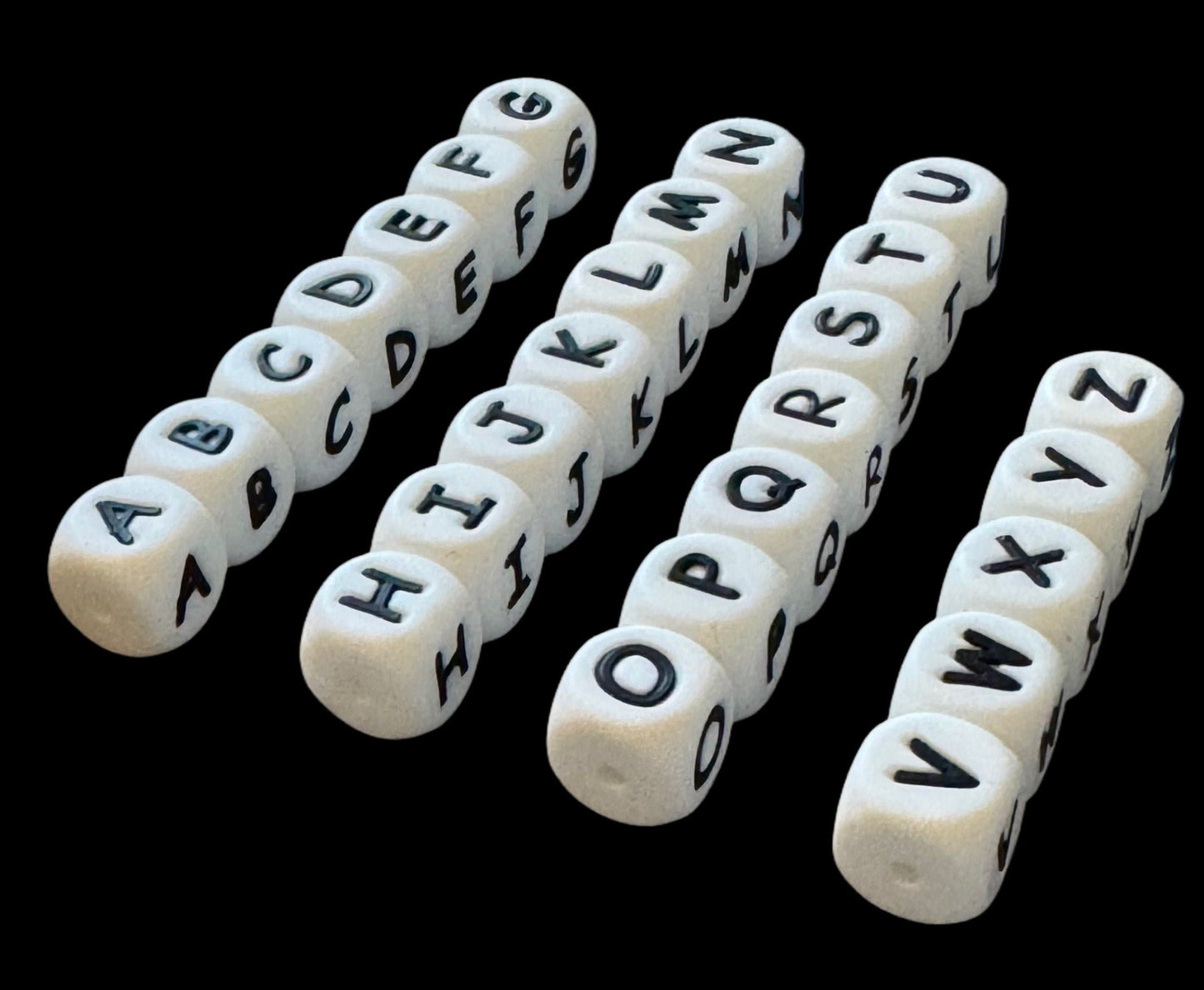 Side Hole 12mm Silicone Alphabet Letter Beads in Cube Shape With Glow Luminous Effect for Beadable Pens or DYI Bracelets and Lanyards
