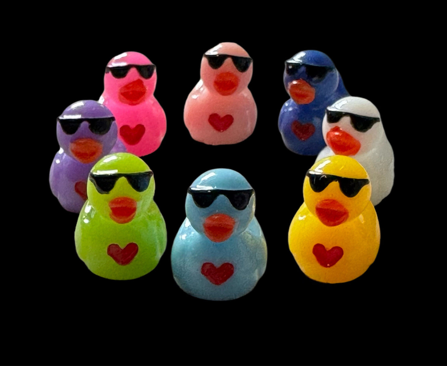 Mini GLOW and Solid 3D Resin Duck with Sun Glasses and Heart Rubber Duckie Style Cabochon DYI Hair Accessory Bracelet Cruising Ducks Jeep