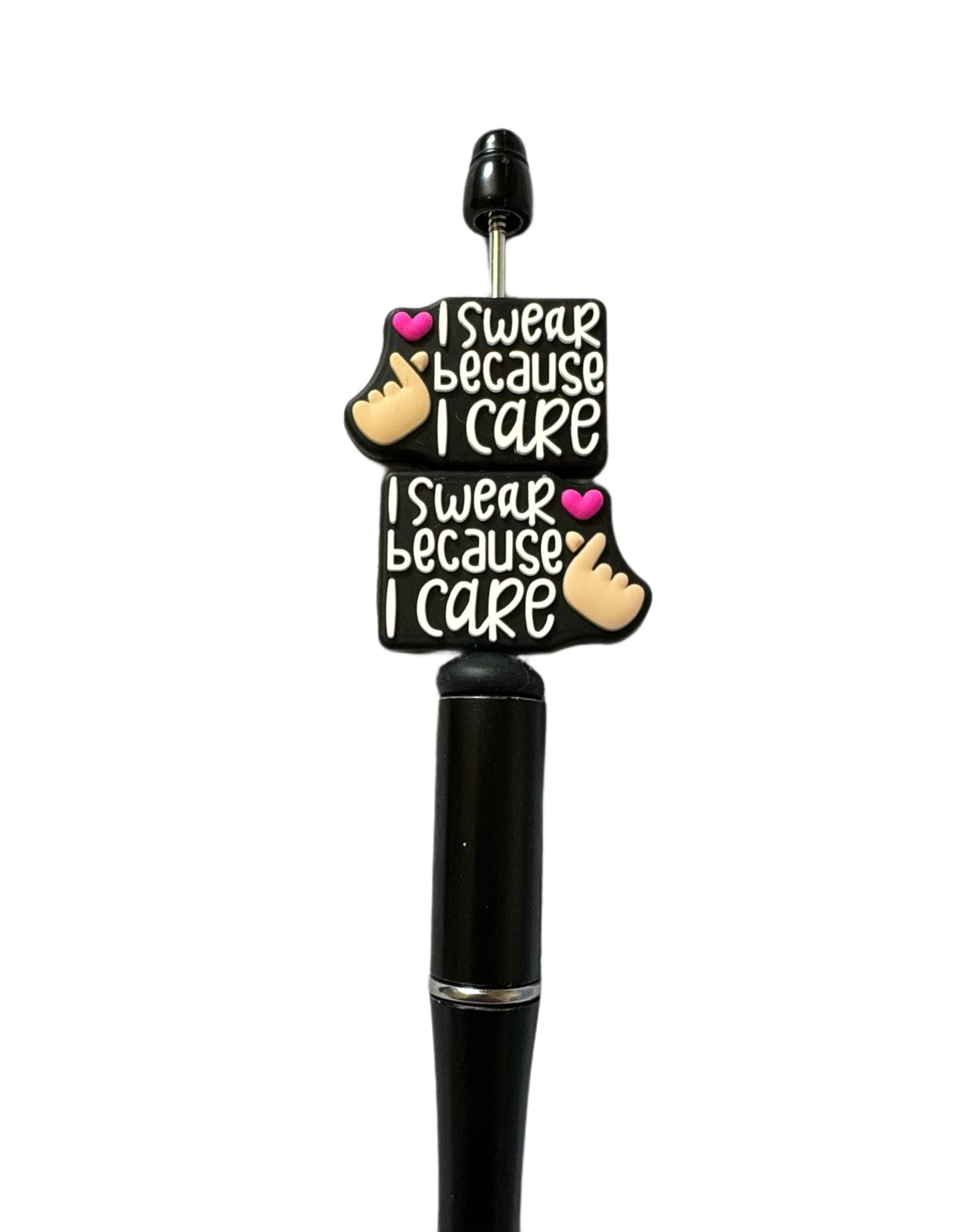 I Swear Because I Care Silicone Focal Bead with Finger Heart for Beadable Pens, Stylus, Pencils, Keychains and More.