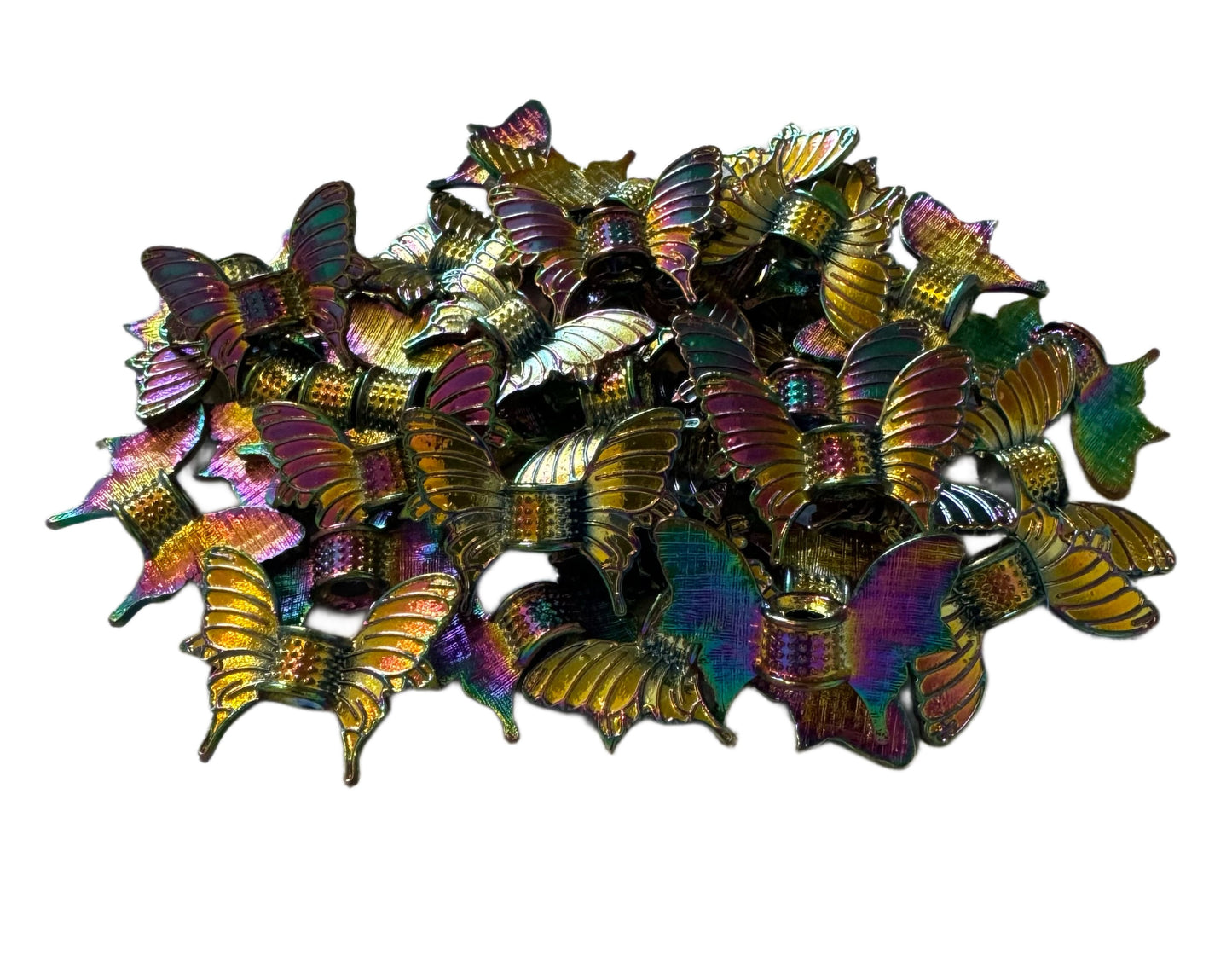 10 Pieces Large Golden Galaxy Aurora Borealis Metal Butterfly Wings Spacer Beads for Beadable Pen Keychain and More of Your DIY Creations.
