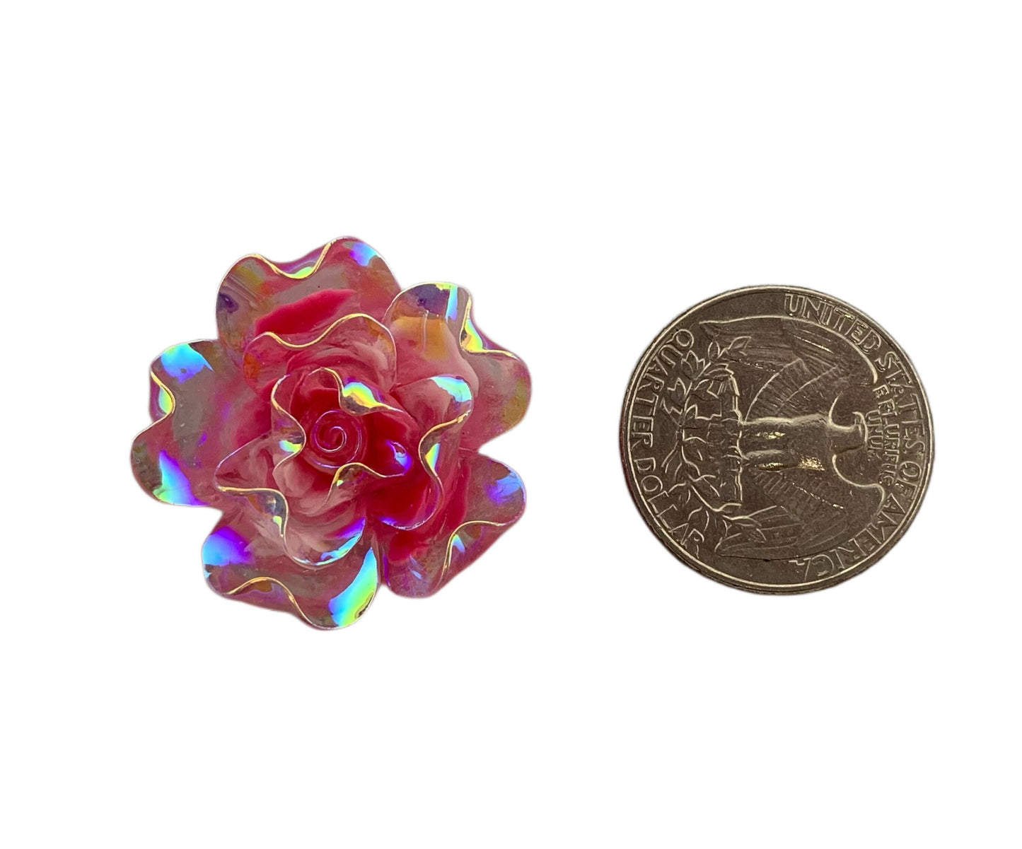 New Price! 28mm Ruffled Pink AB Resin Rose Flower Cabochon Flat Back Perfect for DYI Phone Cases Water Bottles Scrapbook Hair Accessory