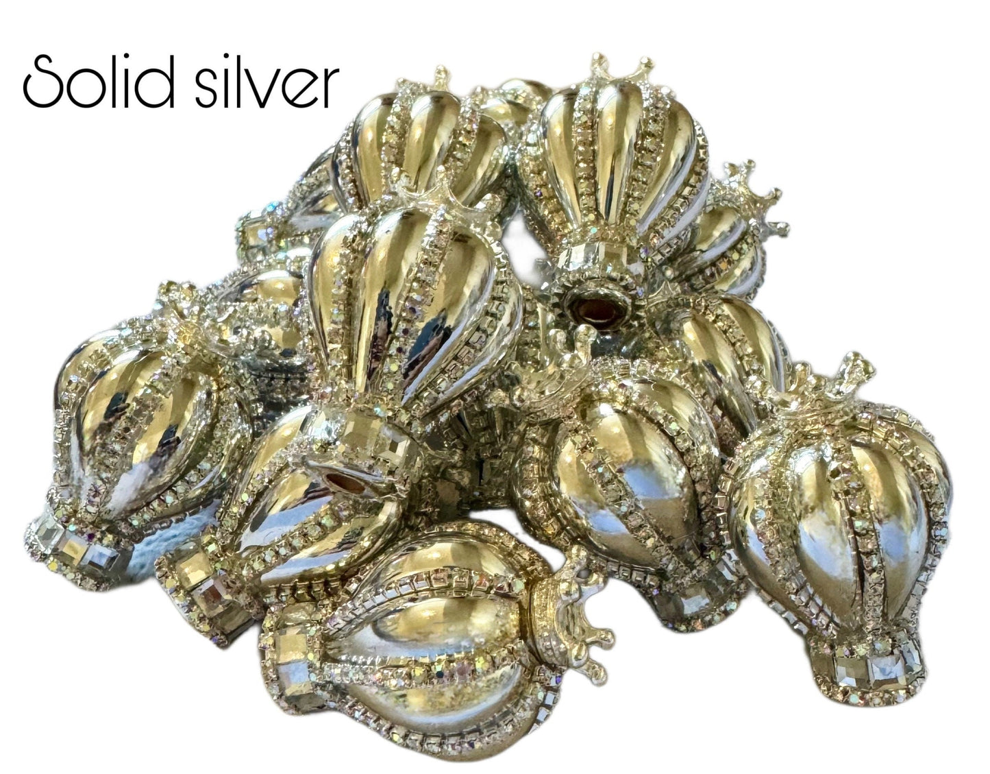 2 Pieces High Quality 35mm Hot Air Ballon Bead with Crown and Rhinestones for Beadable Pen Keychain Bracelet and more for Your DIY Creations