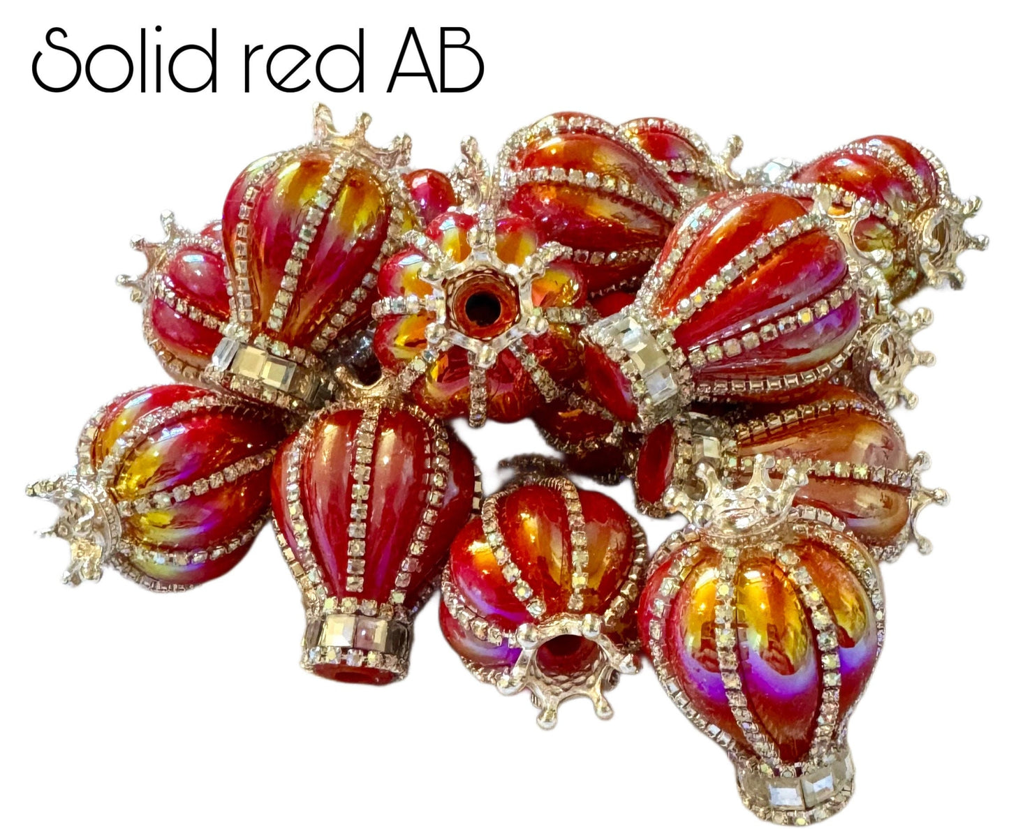 2 Pieces High Quality 35mm Hot Air Ballon Bead with Crown and Rhinestones for Beadable Pen Keychain Bracelet and more for Your DIY Creations