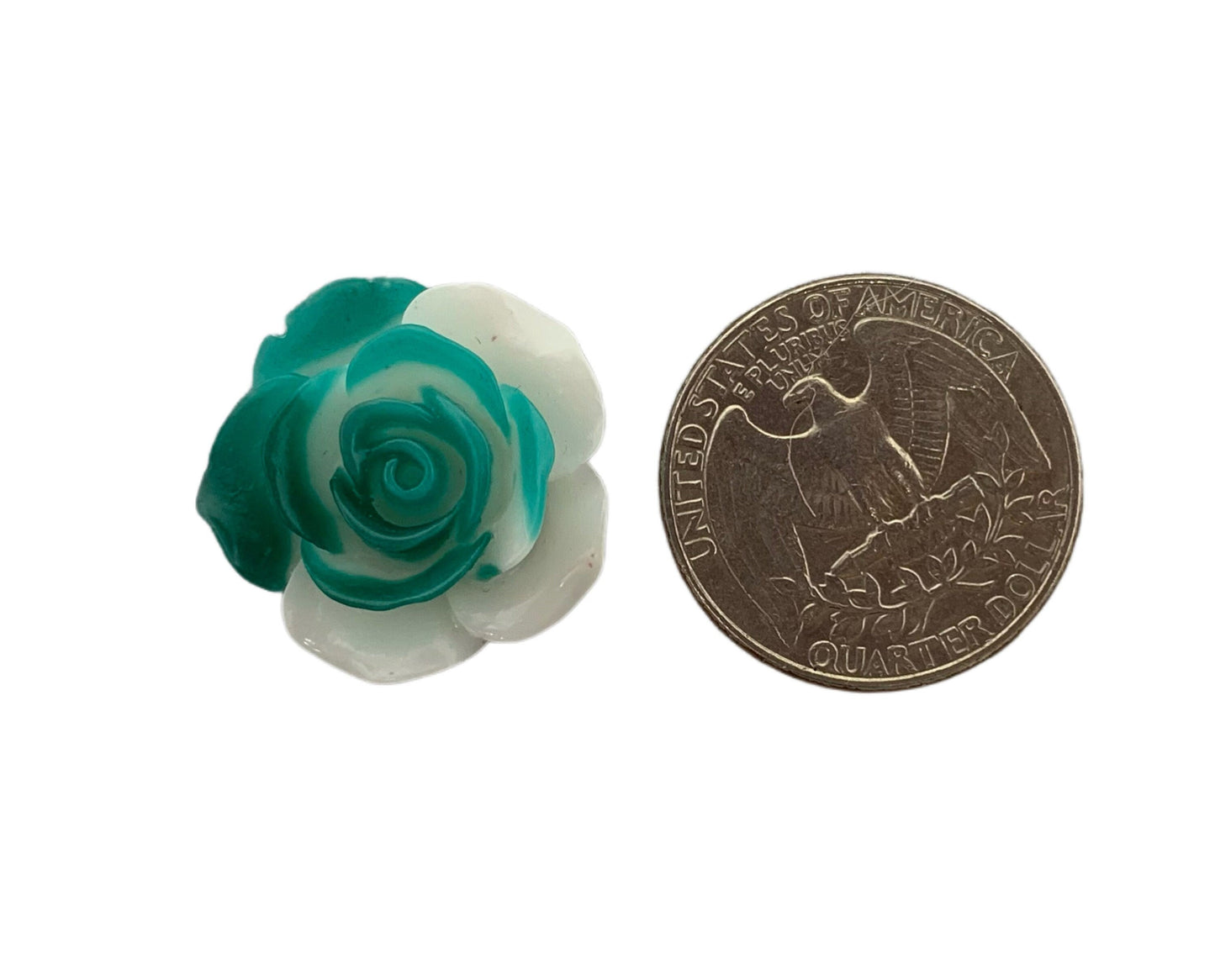 New Price! 22mm GLOW White Resin Rose Flower Charm with Color Center Cabochon Flat DYI Phone Cases Water Bottles Scrapbook Hair Accessory