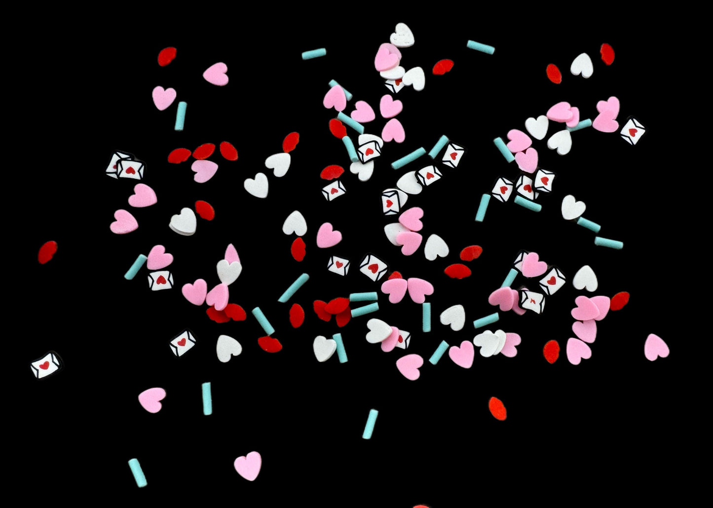 5, 10, 20 gm Valentine’s Day Polymer Clay Confetti Sprinkles for Beadable Snow Globe Pen, Nail Art, Slime, Decoden with Hearts and Love Lett