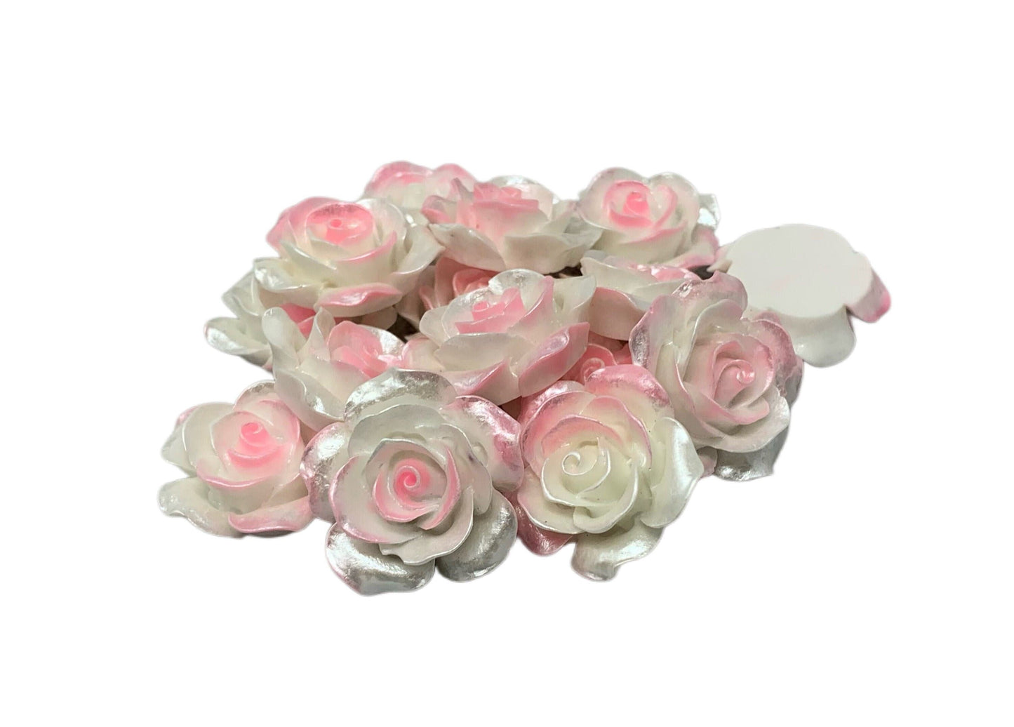 New Price! 32mm Two Toned Pearled Resin Rose Flower Cabochon Flat Back Perfect for DYI Phone Cases Water Bottles Scrapbook Hair Accessory