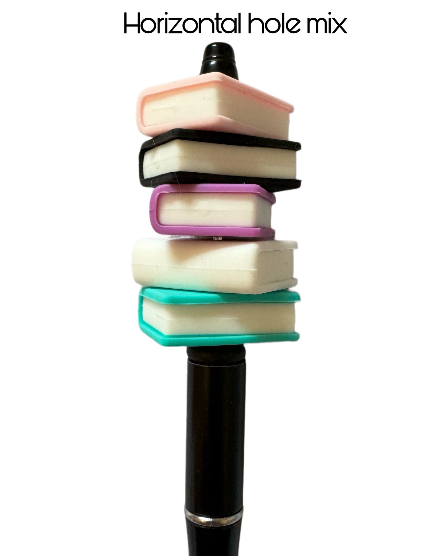 Stackable 3D Books with Vertical and Horizontal holes. Silicone Focal Bead for Beadable Pens, Stylus, Pencils, Keychains and More!