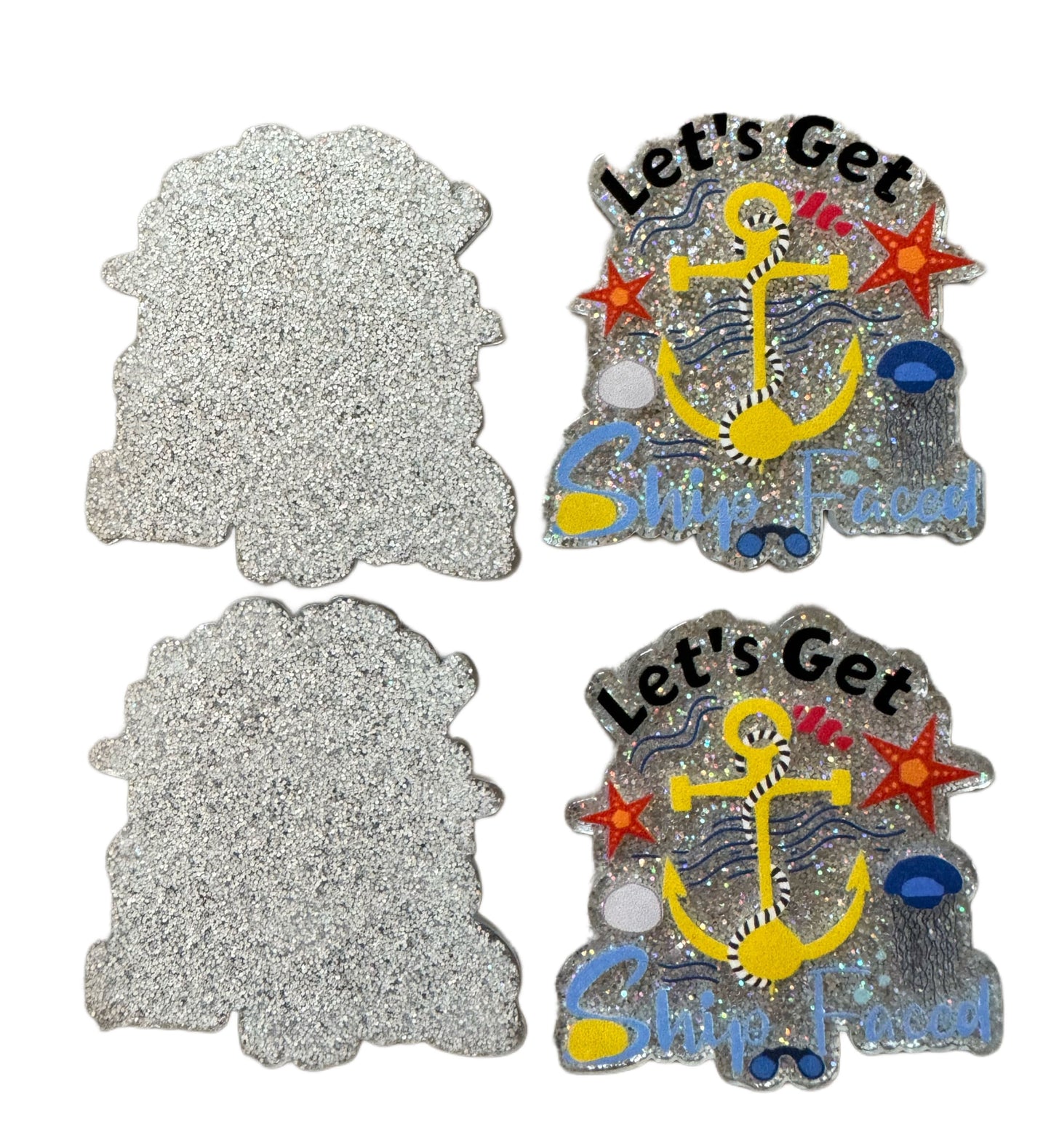 5 Pieces Let's Get Ship Faced Perfect for Cruises or Cruising Flatback One Sided Planar Acrylic for Keychains, Badge Reels, Earrings.