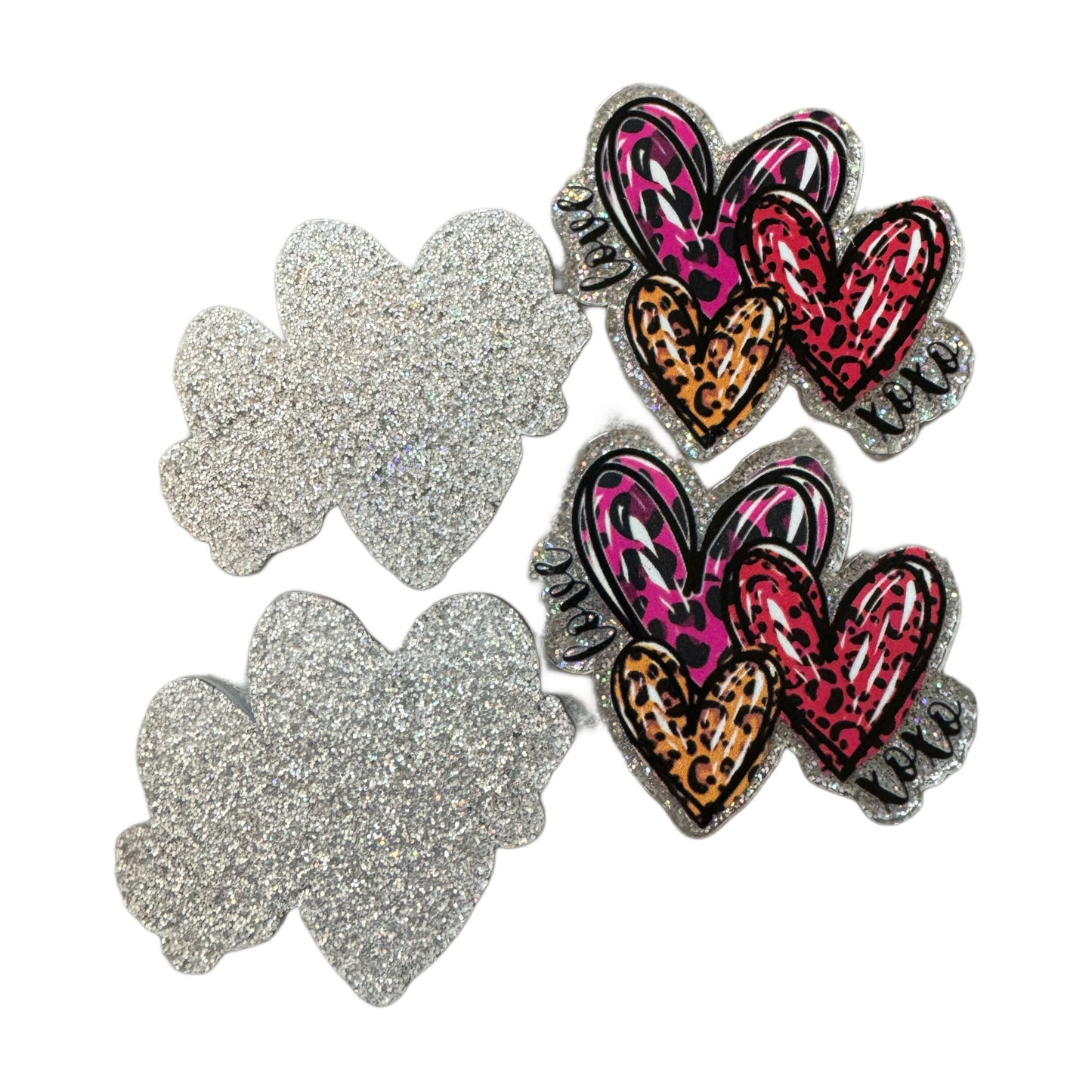 5 Pieces Love Hearts XXOO Planar Acrylic for Keychains, Badge Reels, Earrings and More!