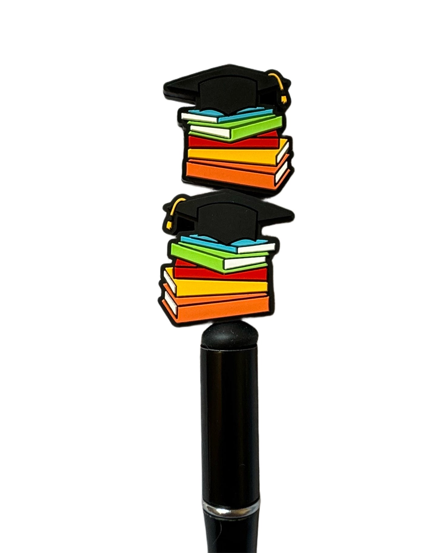 Graduation Cap or Hat On Top of Stack of Books Silicone Focal Bead for Beadable Pens, Stylus, Pencils, Keychains and More