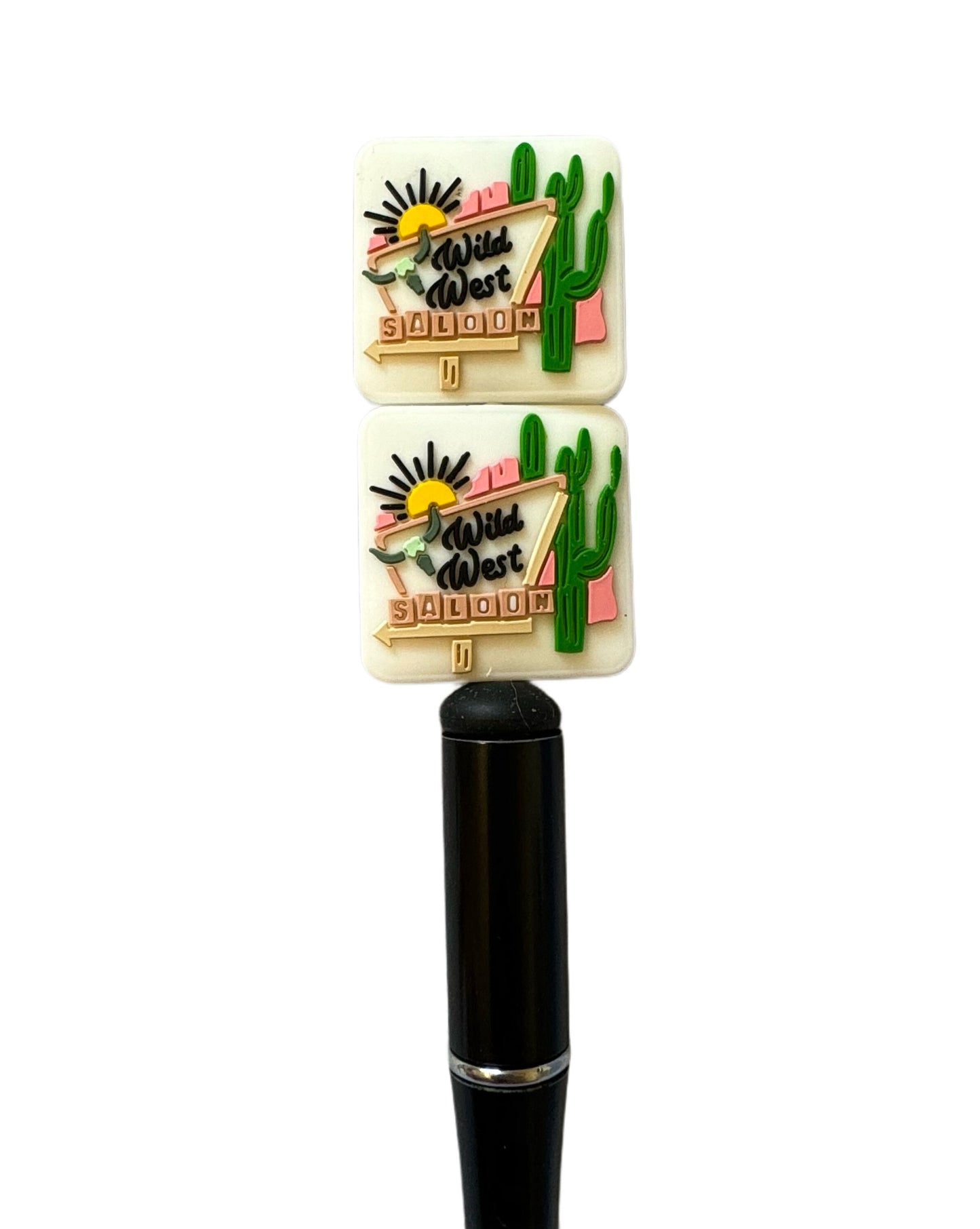 Western Style Wild West Saloon with Cactus Silicone Focal Bead for Beadable Pens, Stylus, Pencils, Keychains and More