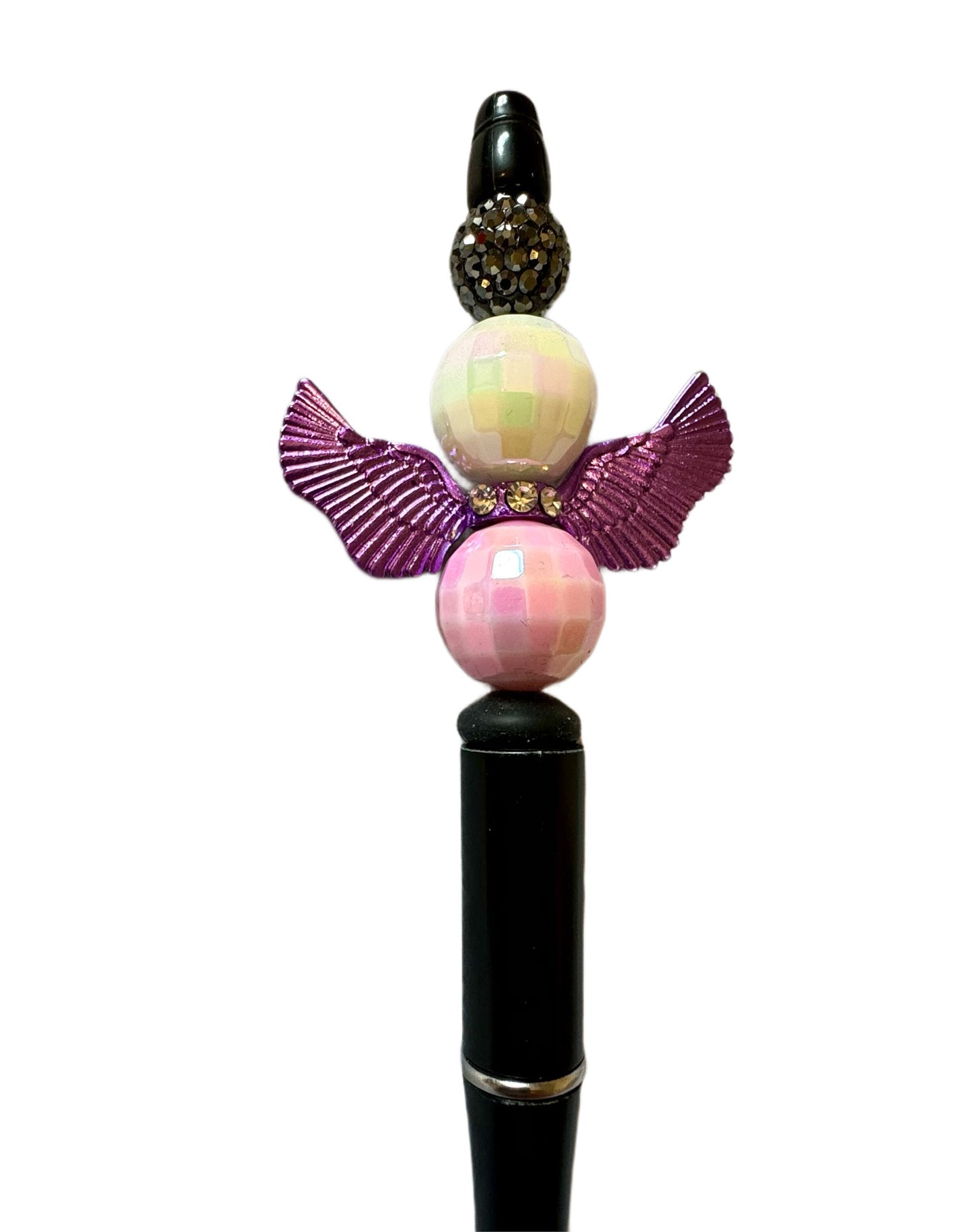Colored Metal Angel Wings Beads or Spacers with Rhinestone Band for Beadable Pen Stylus Keychain and more for Your DIY Creations.