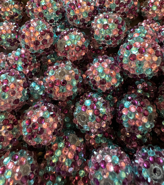 10 Pieces 20mm Acrylic Multicolor Rhinestone Beads in Purple, Pink and Blue for Beadable Pens, Keychains, Bracelets, Earrings and More!
