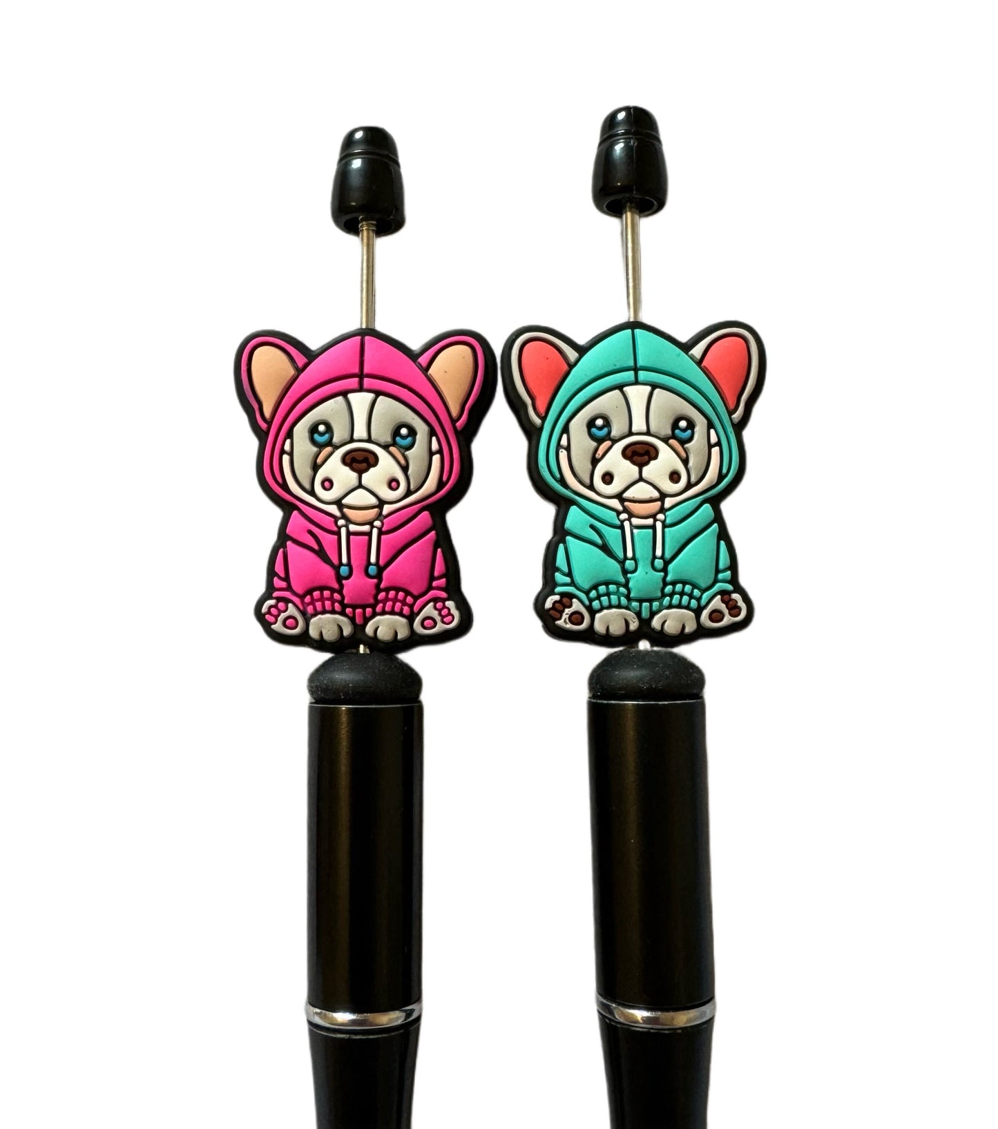 Cutest Frenchie Dog in Pink or Tiffany Blue Hoodie Silicone Focal Bead for Beadable Pens, Stylus, Pencils, Keychains and More!