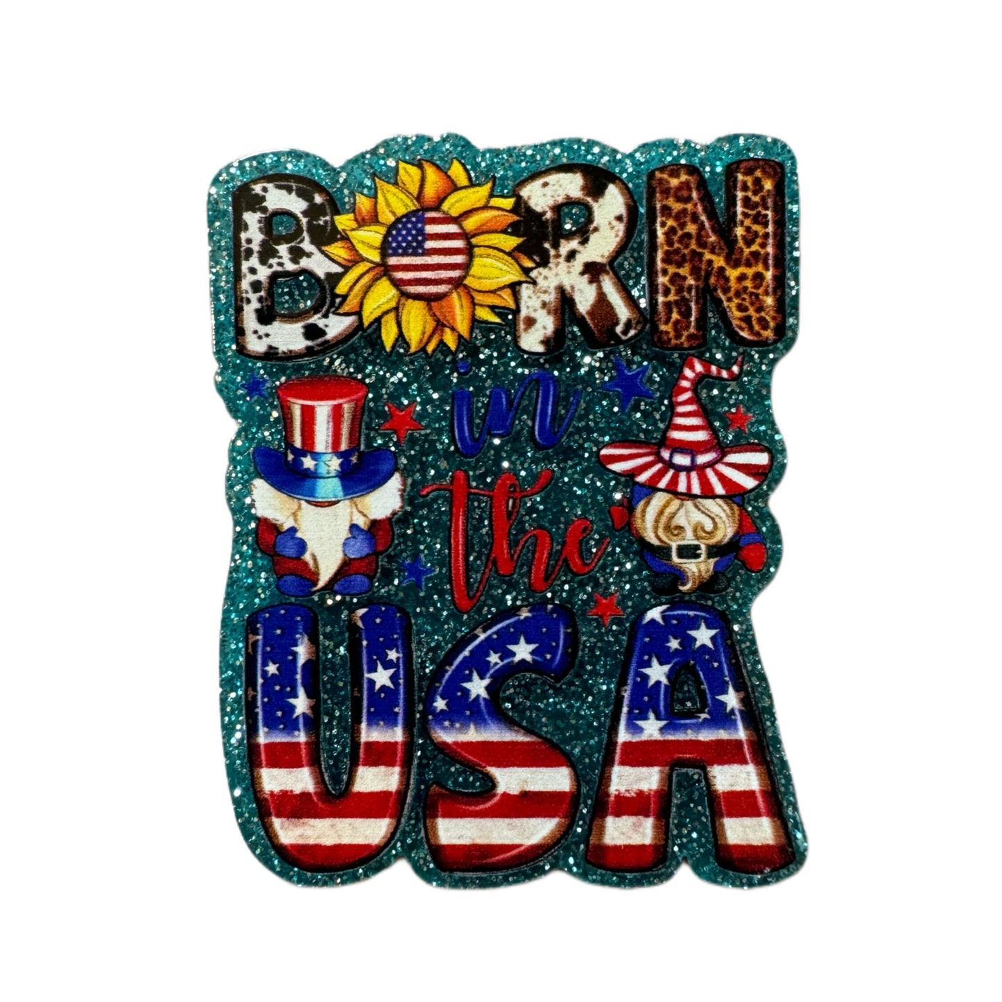 5 Pieces Patriotic Born in USA with Flag and Sunflower Flatback One Sided Planar Acrylic for Keychains, Badge Reels, Earrings and More!