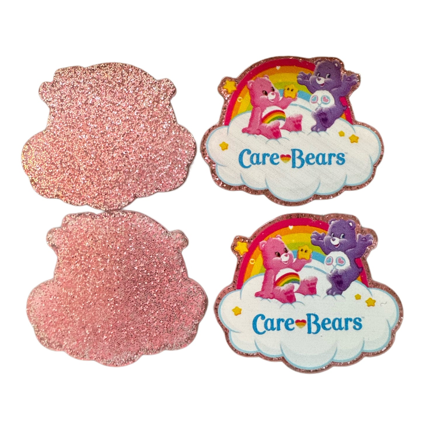 5 Pieces Two Care Bear Friends with Rainbow and Clouds Flatback One Sided Planar Acrylic for Keychains, Badge Reels, Earrings and More!