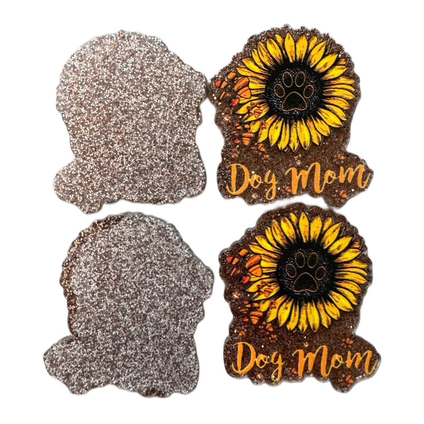 5 Pieces Dog Mom with Sunflower and Paw Print Flatback One Sided Planar Acrylic for Keychains, Badge Reels, Earrings and More!