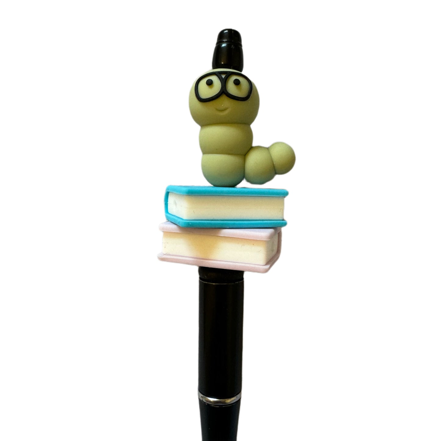 Little Green Book Worm with Glasses Silicone Focal Bead for Beadable Pens, Stylus, Pencils, Keychains and More!