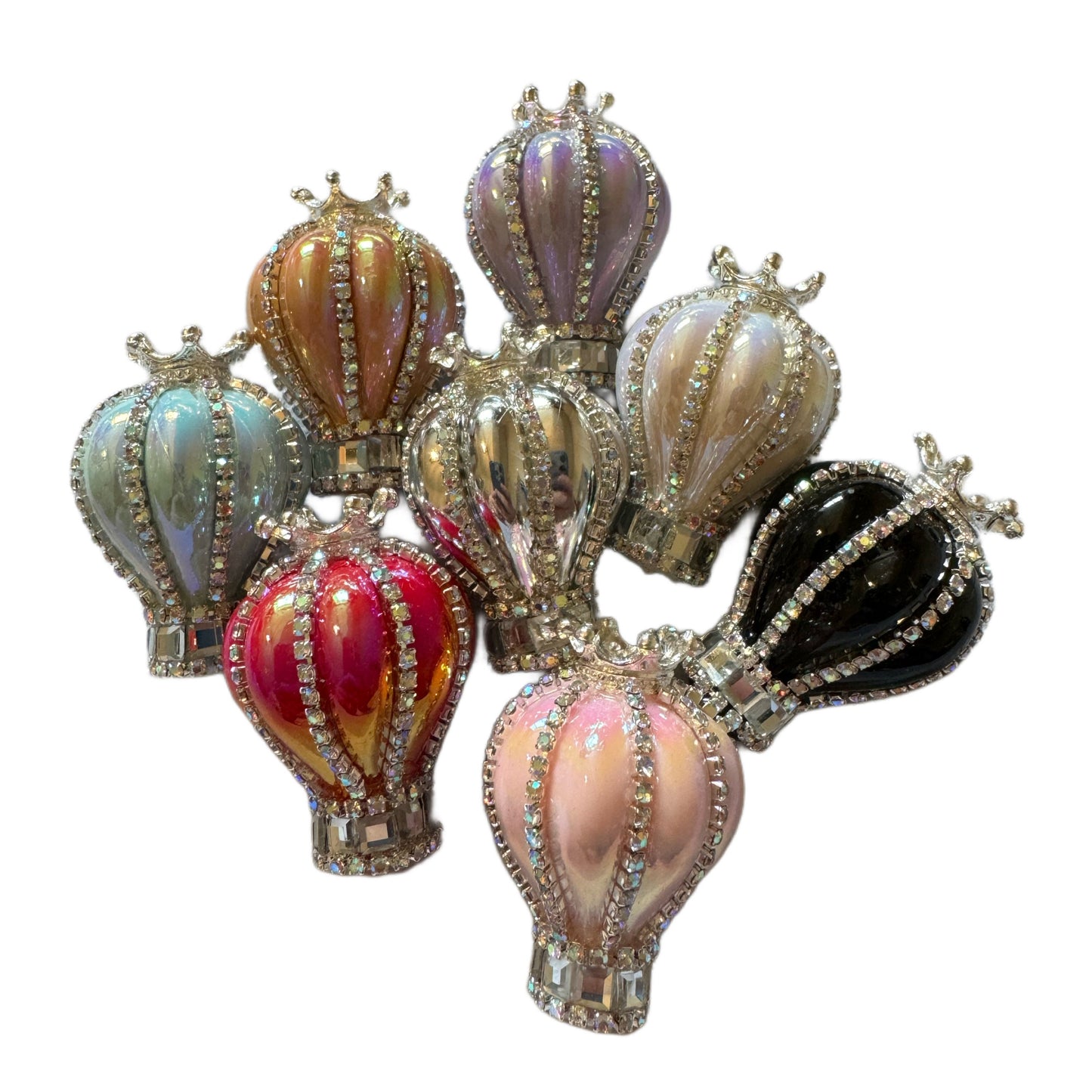 2 Pieces High Quality 35mm Hot Air Ballon Bead with Crown and Rhinestones for Beadable Pen Keychain Bracelet and more for Your DIY Creations