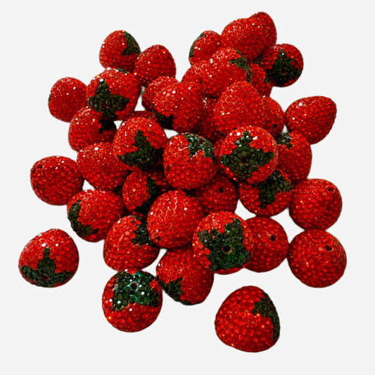 22mm Pave Rhinestone and Clay Strawberry Beads for Beadable Pen Stylus Keychain Bracelet Earrings and More! Available in Mixed Color or Red
