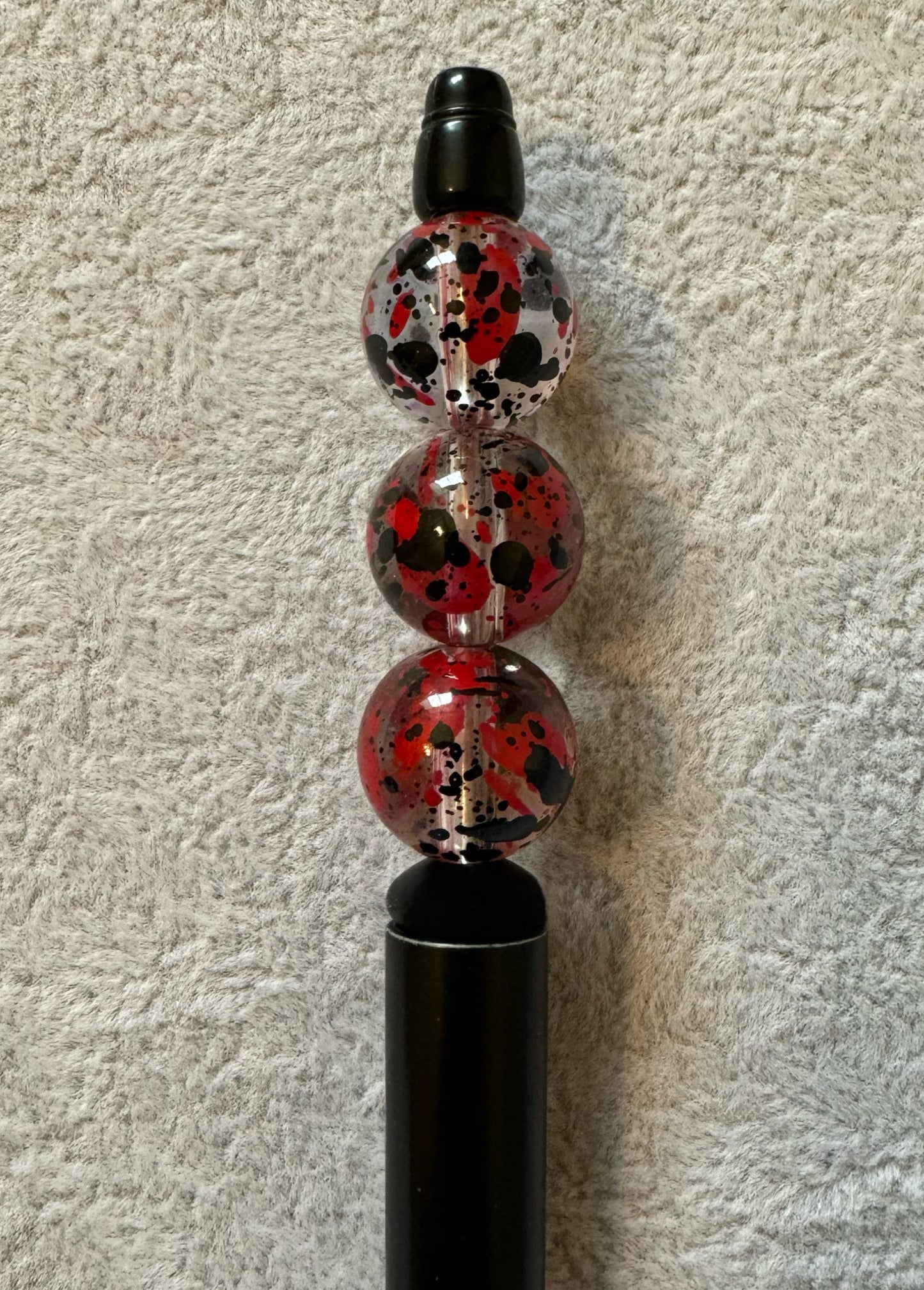 16mm Transparent Black and Red Splatter Acrylic Beads for Beadable Pens, Bracelet and More! Perfect for Halloween or Horror Projects!