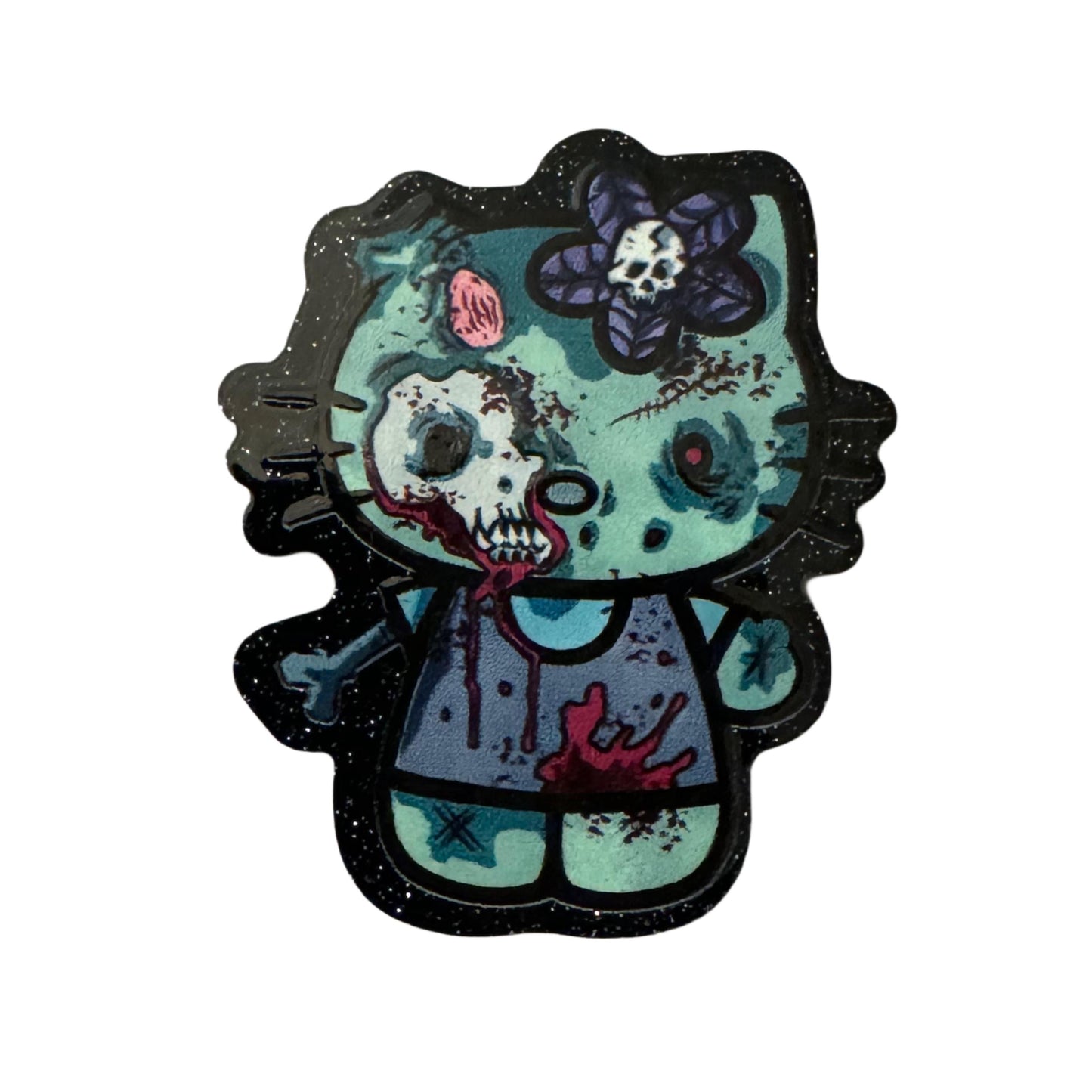 5 Pieces Zombie Hello Kitty Halloween Horror Flatback One Sided Planar Acrylic with Glitter Back for Keychains, Badge Reels, Earrings & More