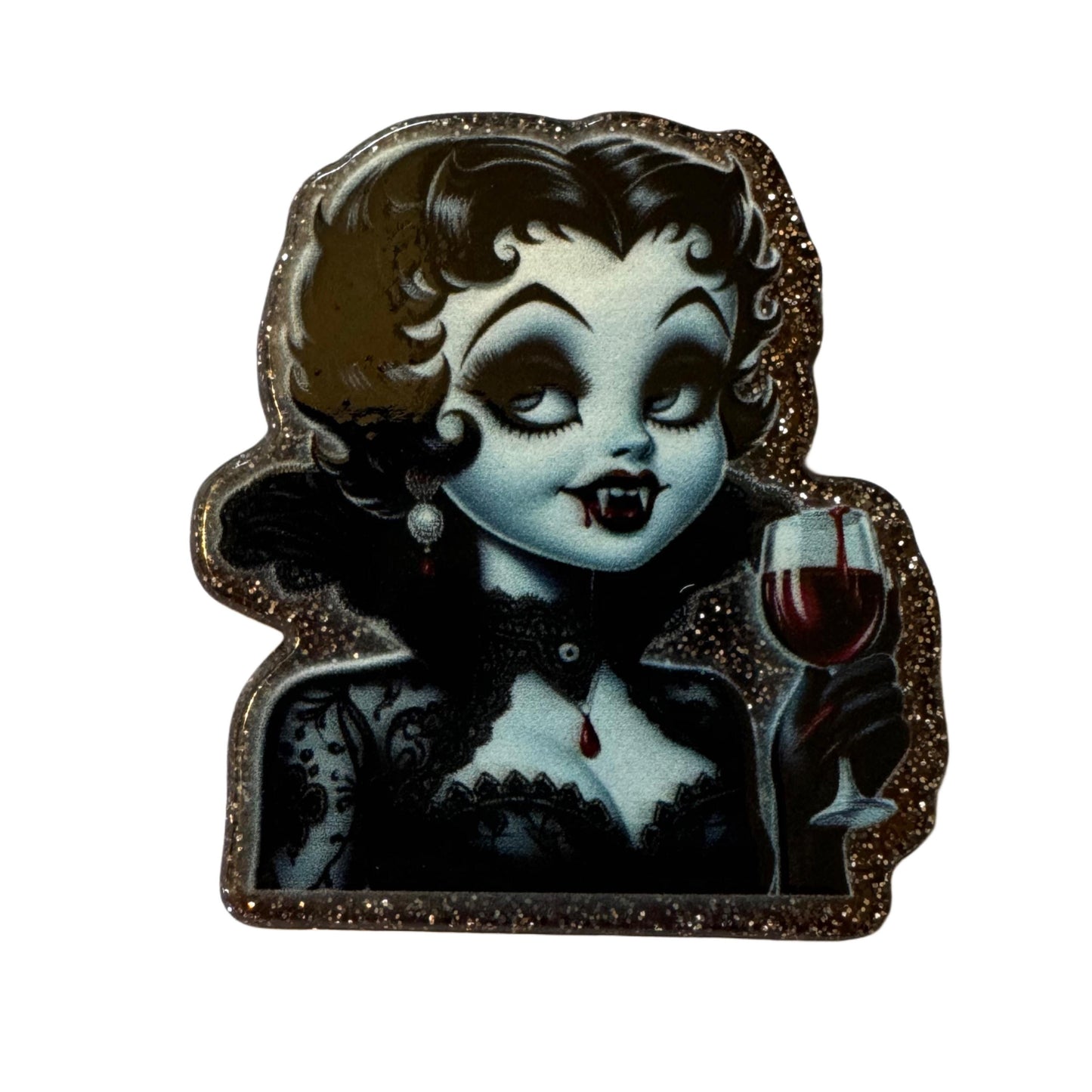 5 Pieces Betty Boop Vampire Halloween Horror Flatback One Sided Planar Acrylic with Glitter Back for Keychains, Badge Reels, Earrings & More