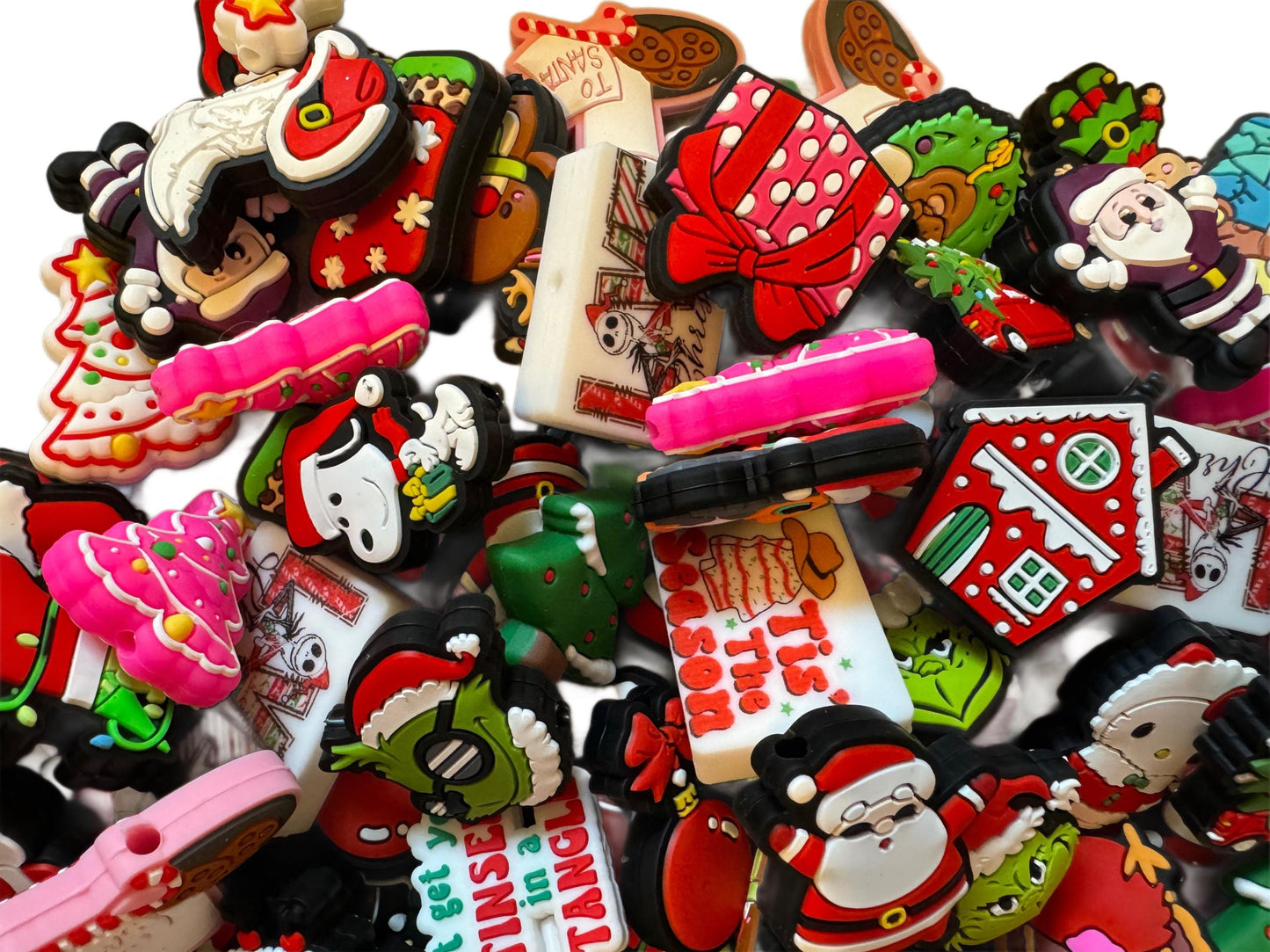 25 Pieces Christmas & Winter Bulk Random Silicone Focal Bead Random Mix for Beadable Pens, Keychains. Fun Grab Bags for Your DYI Creations!