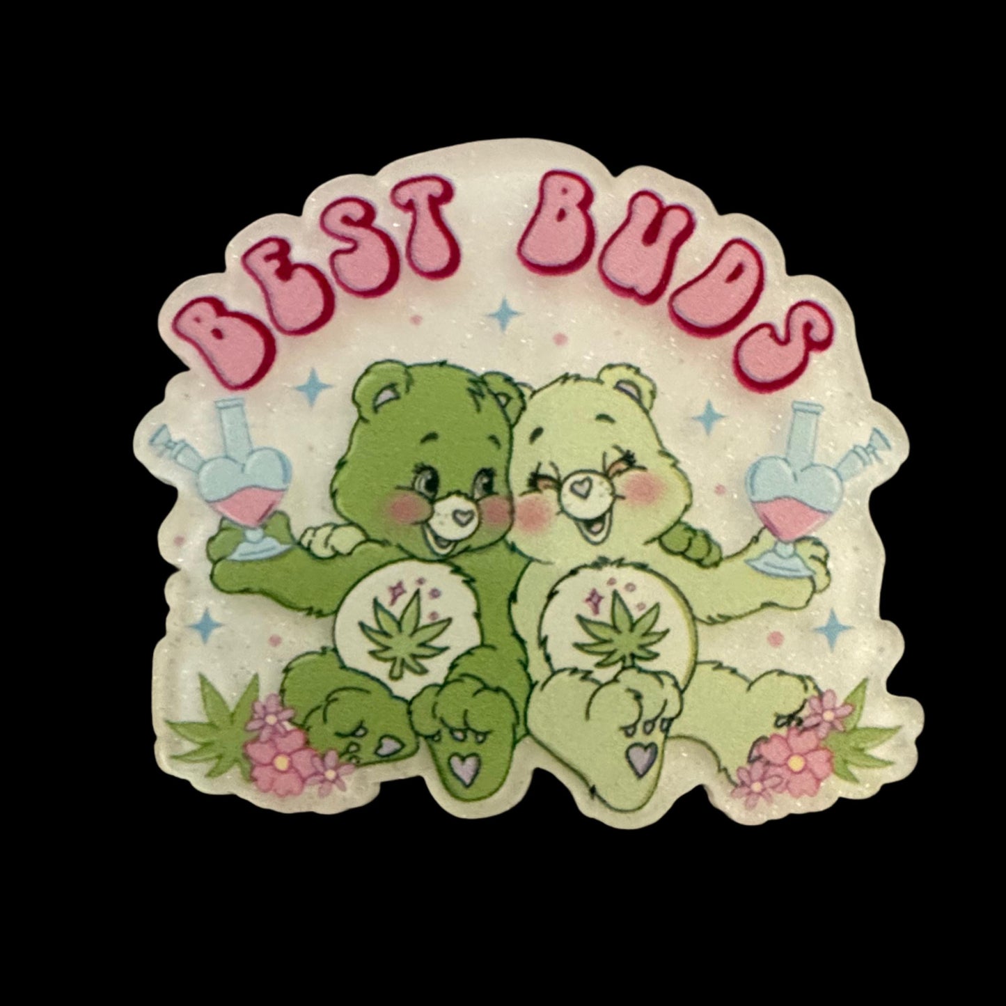 5 Pieces Care Bear Best Buds with Happy Leaf Flatback One Sided Planar Acrylic White Back for Keychains, Badge Reels, Earrings & More!