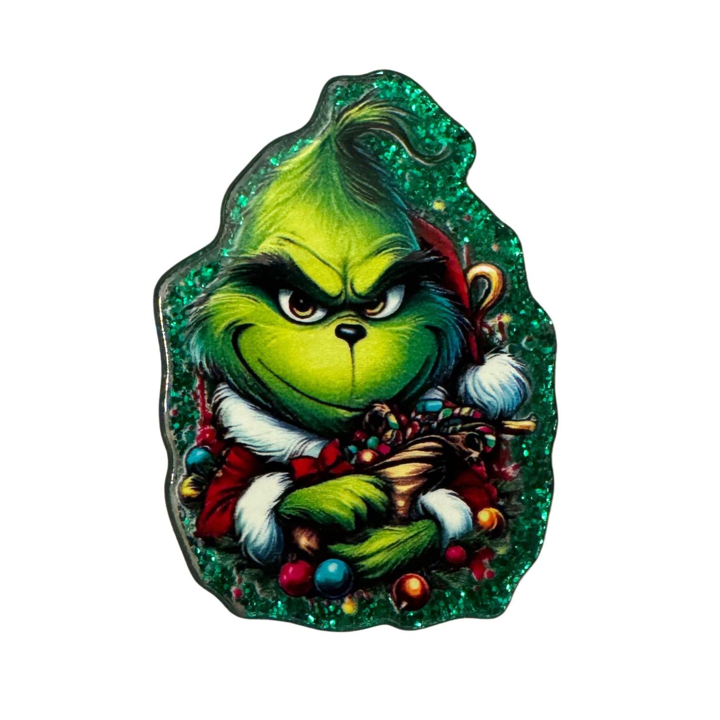 5 Pieces Christmas Grinch Flatback One Sided Planar Acrylic with Glitter Back for Keychains, Badge Reels, Earrings and More!