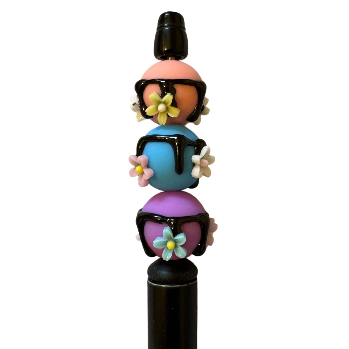 10 Pieces 16mm Acrylic Hand Painted Drip Beads with Tiny Flowers for Beadable Pens, Keychains, Bracelets, Earrings and More!