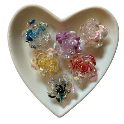 22mm Transparent Resin Rose Flower Flatback Cabochon with AB Highlights. Perfect for Your DIY Projects for Water Bottles, Phone Case & More!