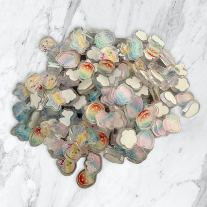 50 Pieces 1cm Kawaii Mix with Bows, Hearts, Cherries, Ice Cream and Stars Flatback One Sided Acrylic for Phone Cases, Earrings and More!