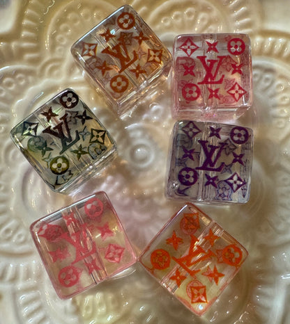 LV Clear AB Cubes with Colored Letters Designer Inspired Acrylic Beads for Beadable Pens, Stylus, Pencils, Keychains and More!