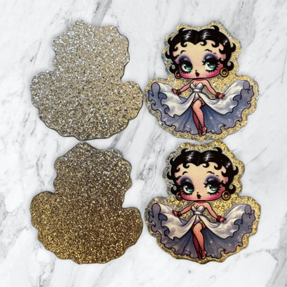 5 Pieces Betty Boop as Marilyn Flatback One Sided Planar Acrylic with Glitter Back for Keychains, Badge Reels, Earrings and More!