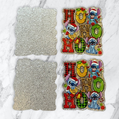 5 Pieces Ho Ho Ho Christmas Santa Claus Stitch Flatback One Sided Planar Acrylic with Glitter Back for Keychains, Badge Reels, Earrings and More!