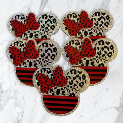 5 Pieces Mickey and Minnie Mouse Head Mix or One Design Planar Acrylic with Glitter Back for Keychains, Badge Reels, Earrings and More!